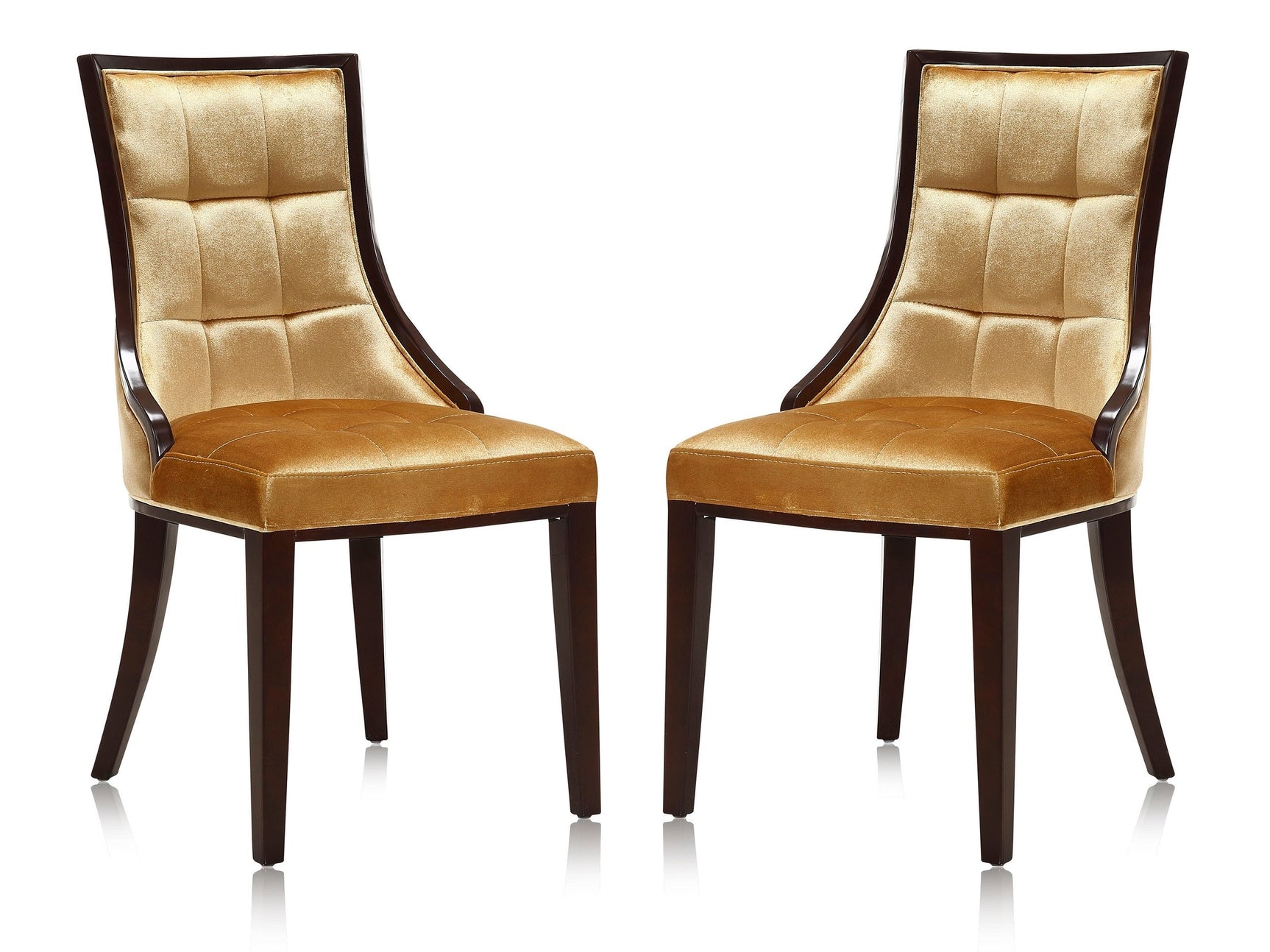 Fifth Avenue Velvet Dining Chair (Set of Two) in Antique Gold and Walnut - Ornate Home