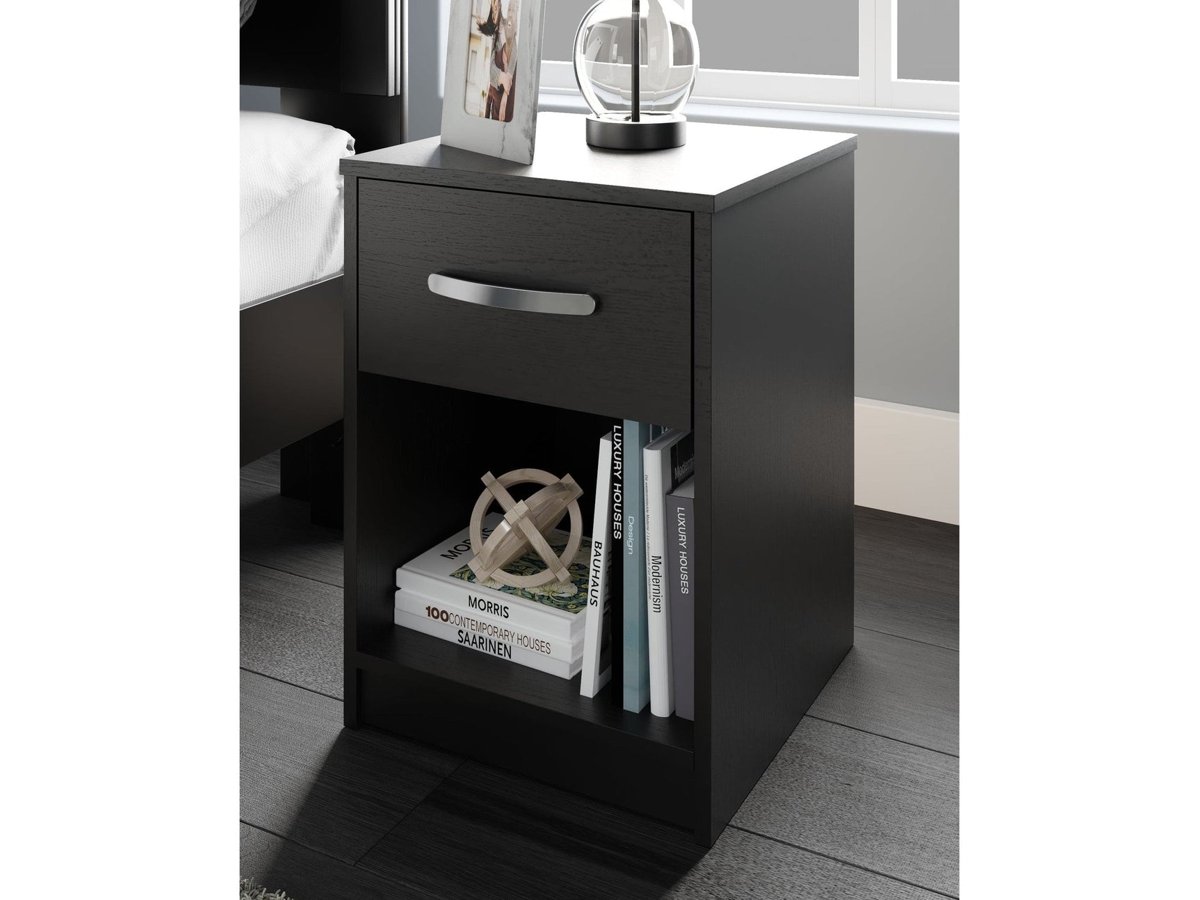 Finch Black One Drawer Nightstand (Online Special Price) - Ornate Home