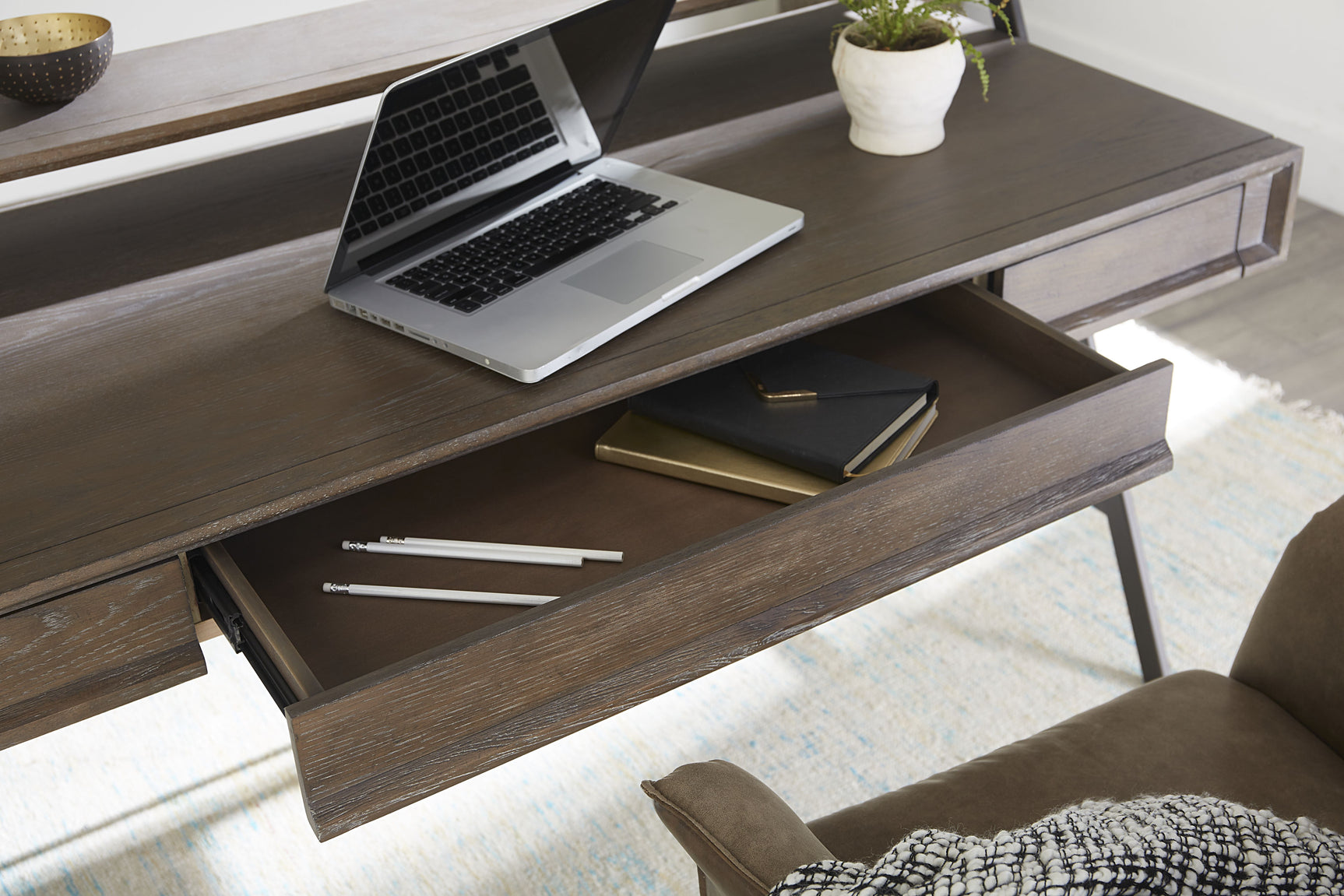 Finch Wood and Metal Secretary Desk in Buckwheat and Antique Bronze - Ornate Home