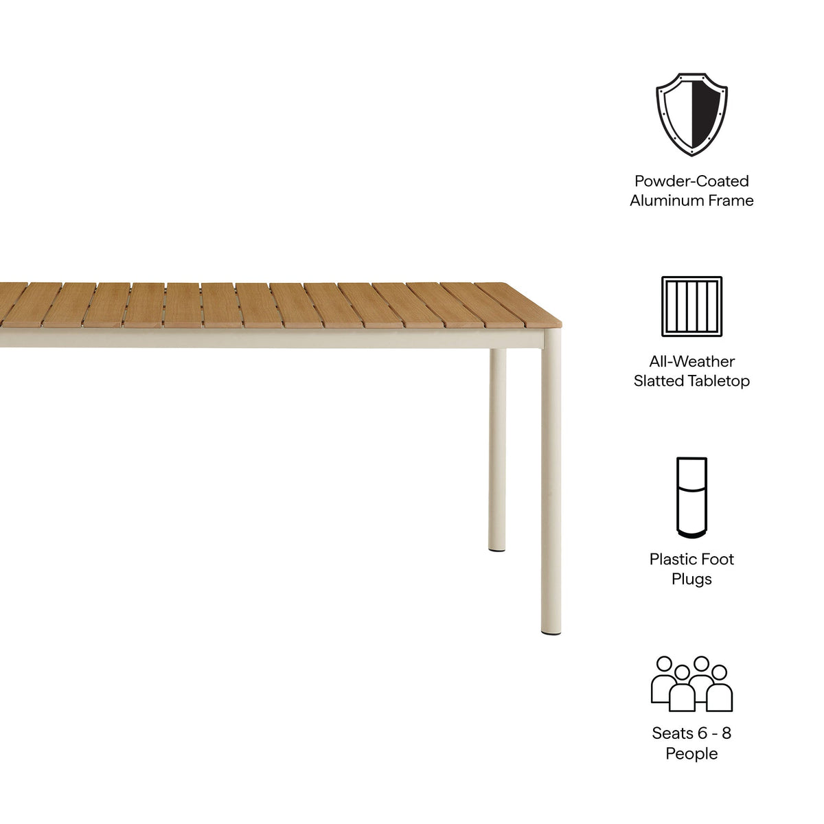 Finn Natural 71" Outdoor Patio Aluminum Dining Table with Faux Wood Top - Ornate Home