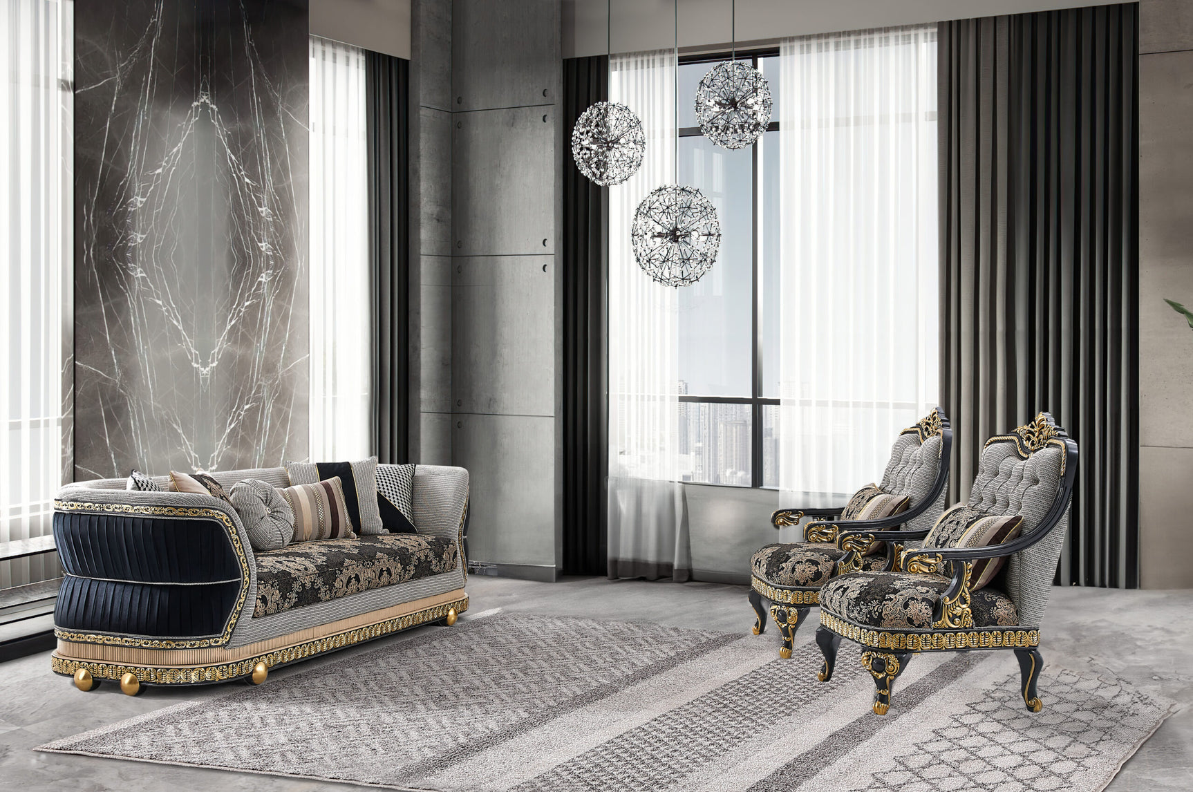Firenze Eleganza Black/Grey Loveseat / HD-9013 - Ornate Home