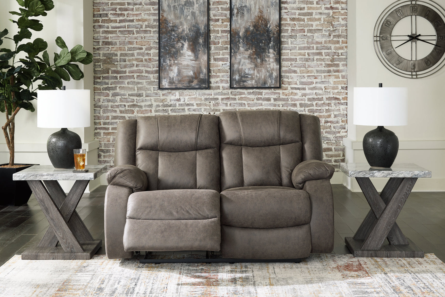 First Base Gunmetal Reclining Loveseat (Online Special Price) - Ornate Home