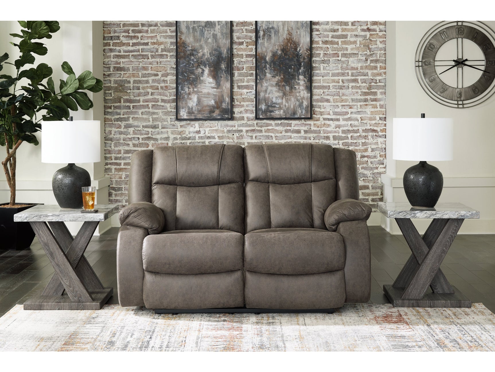First Base Gunmetal Reclining Loveseat - Ornate Home
