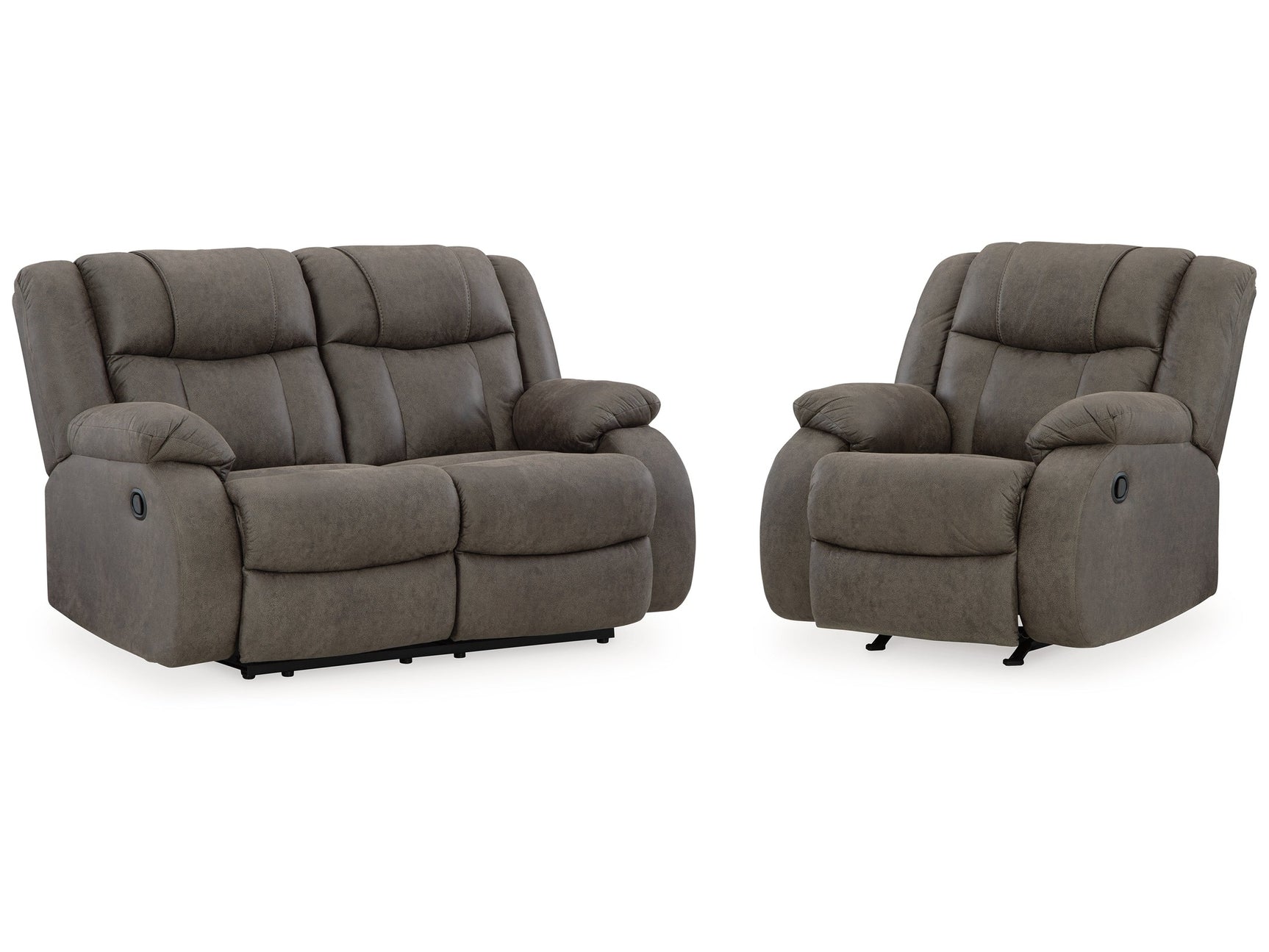 First Base Gunmetal Reclining Loveseat and Recliner - Ornate Home
