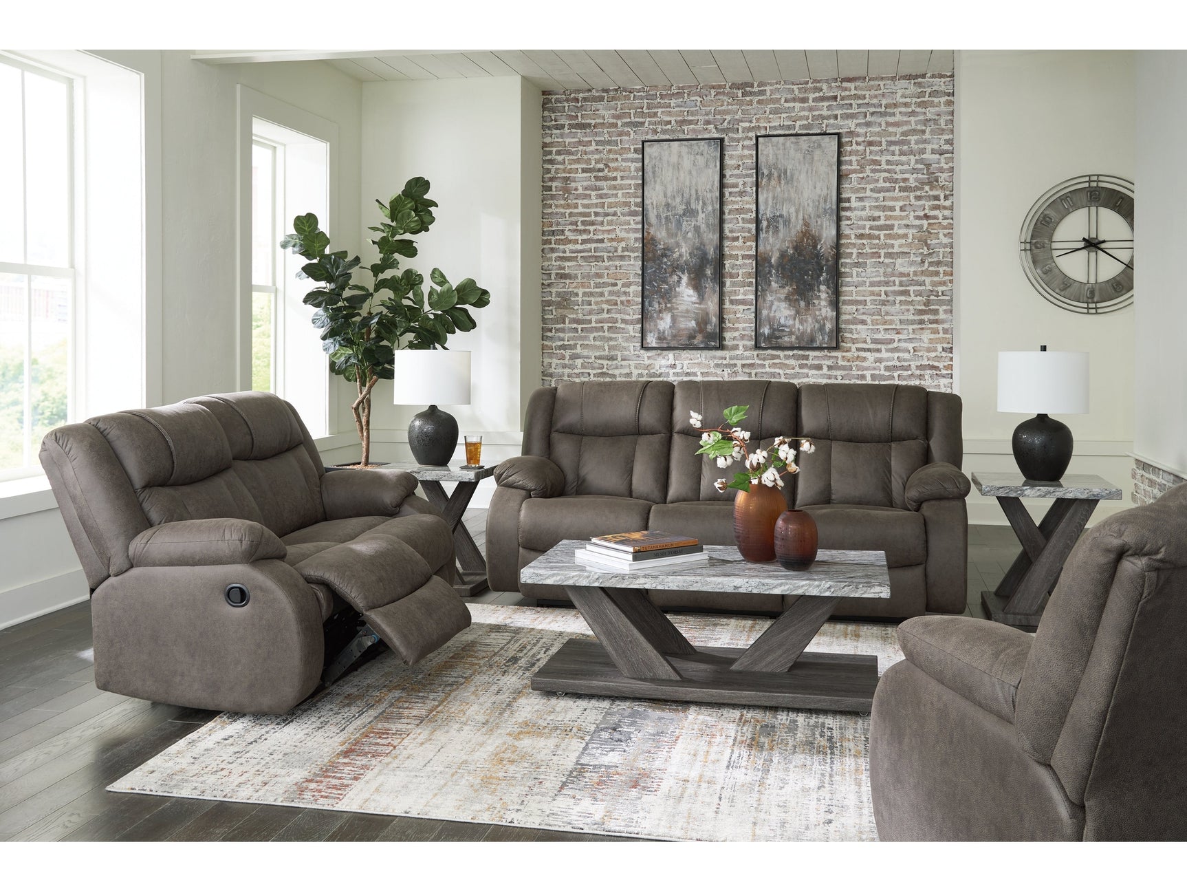 First Base Gunmetal Reclining Sofa, Loveseat and Recliner (Online Special Price) - Ornate Home