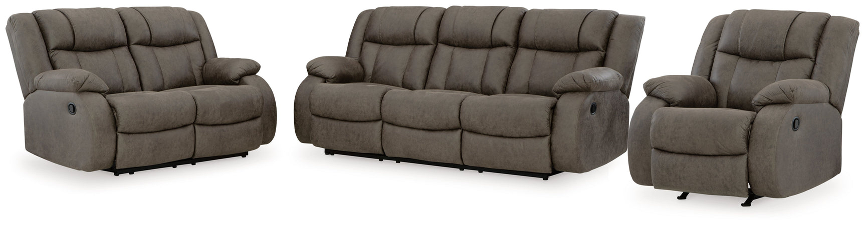 First Base Gunmetal Reclining Sofa, Loveseat and Recliner - Ornate Home