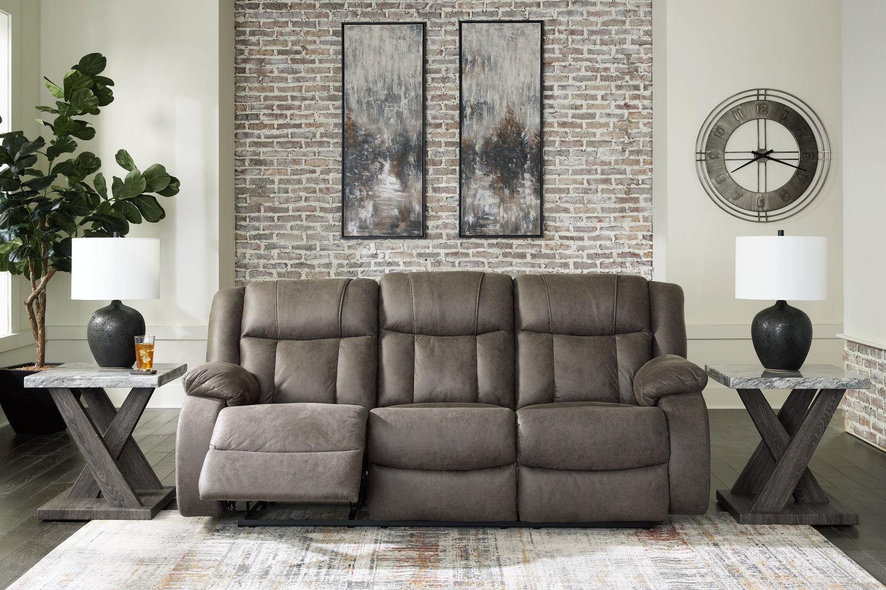 First Base Gunmetal Reclining Sofa (Online Special Price) - Ornate Home
