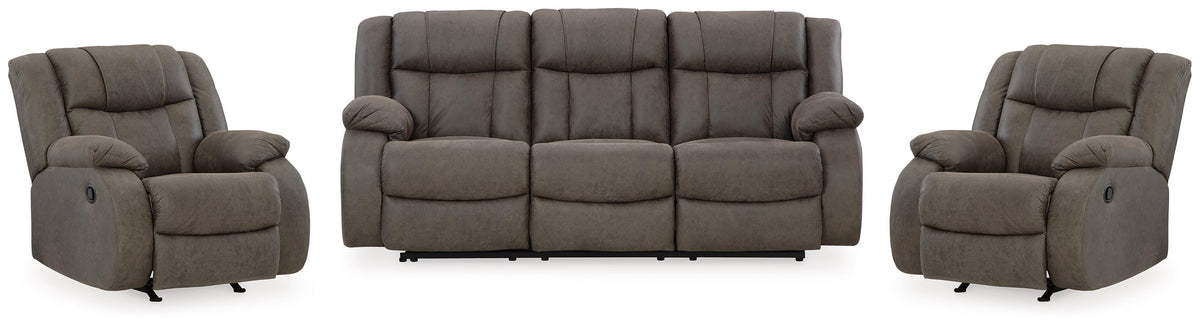 First Base Gunmetal Reclining Sofa and 2 Recliners - Ornate Home