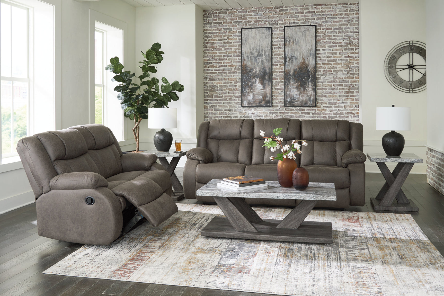 First Base Gunmetal Reclining Sofa and Loveseat (Online Special Price) - Ornate Home