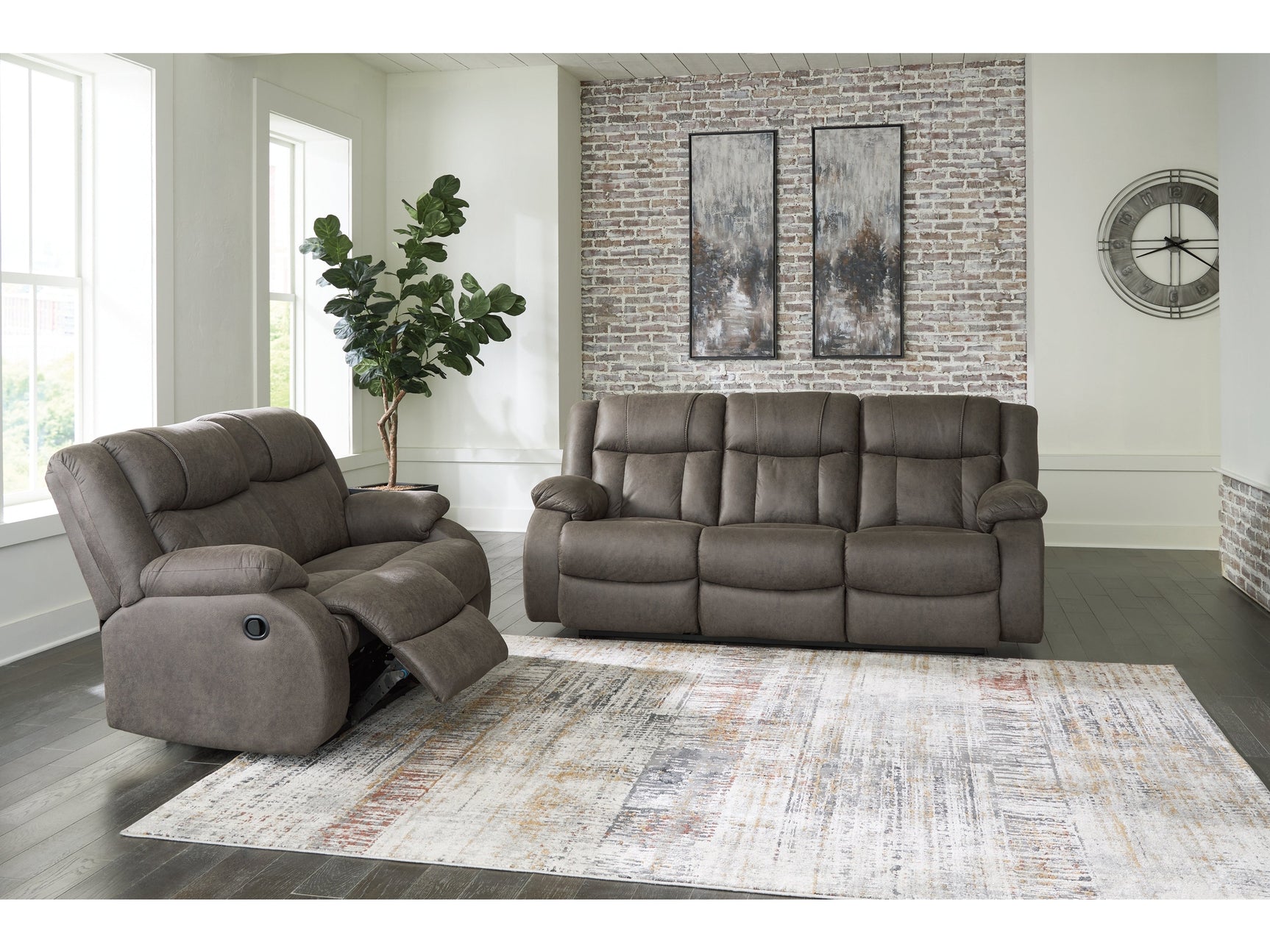 First Base Gunmetal Reclining Sofa and Loveseat - Ornate Home