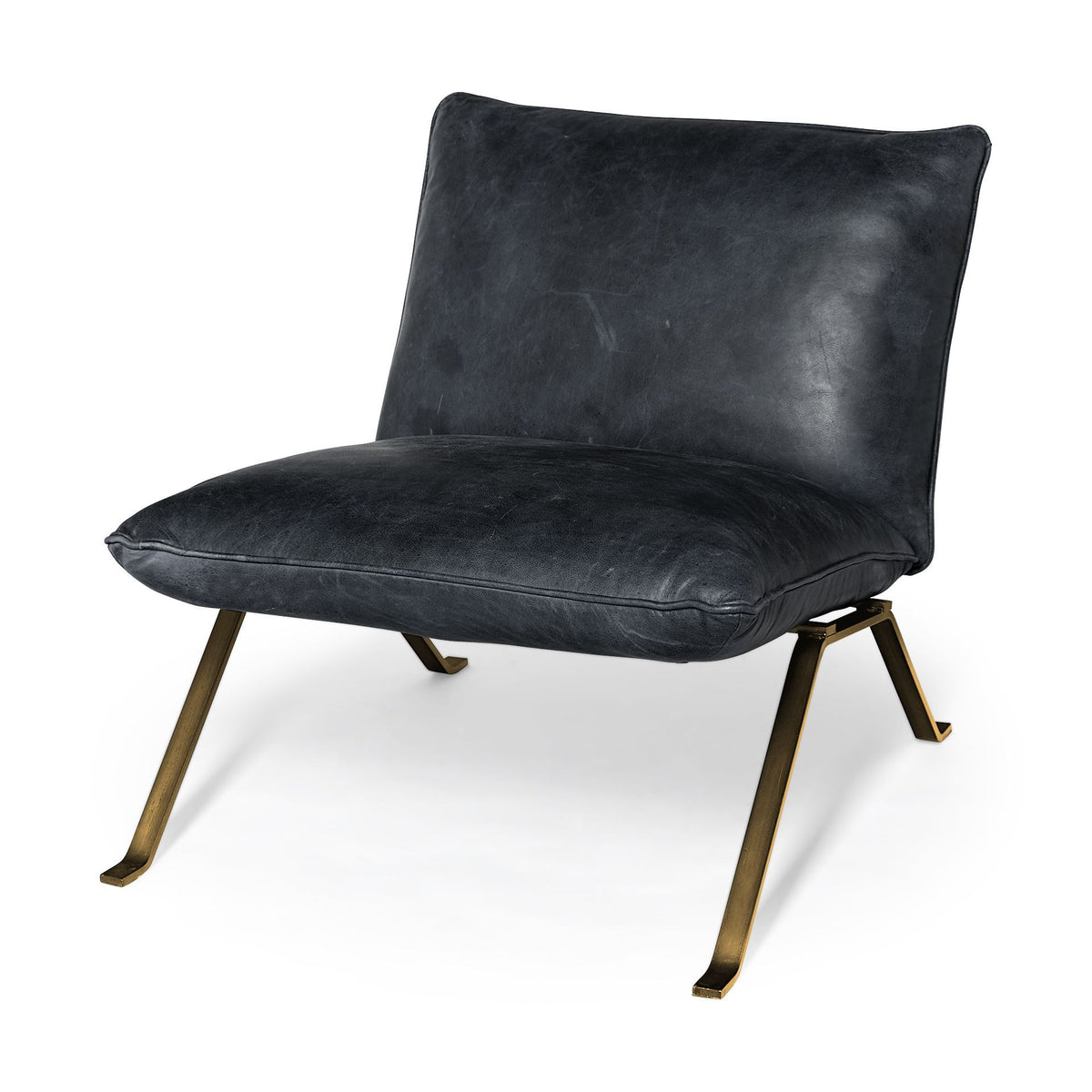 Flavelle Black Leather Cushion Seat and Solid Iron Base Accent Chair - Ornate Home