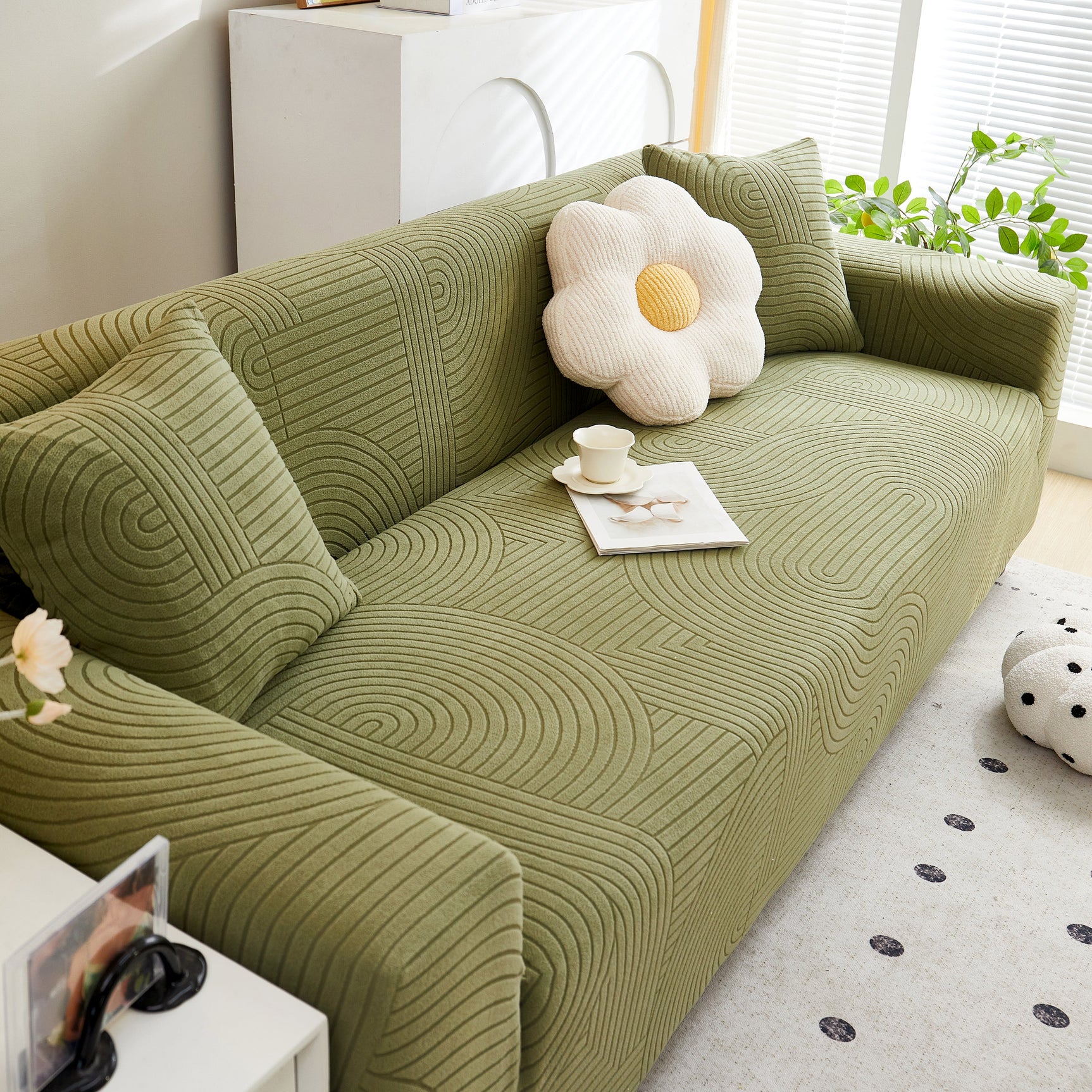 Fleece Stretch Sofa Slipcover Washable Soft Spandex Couch Cover Furniture Protector - Ornate Home
