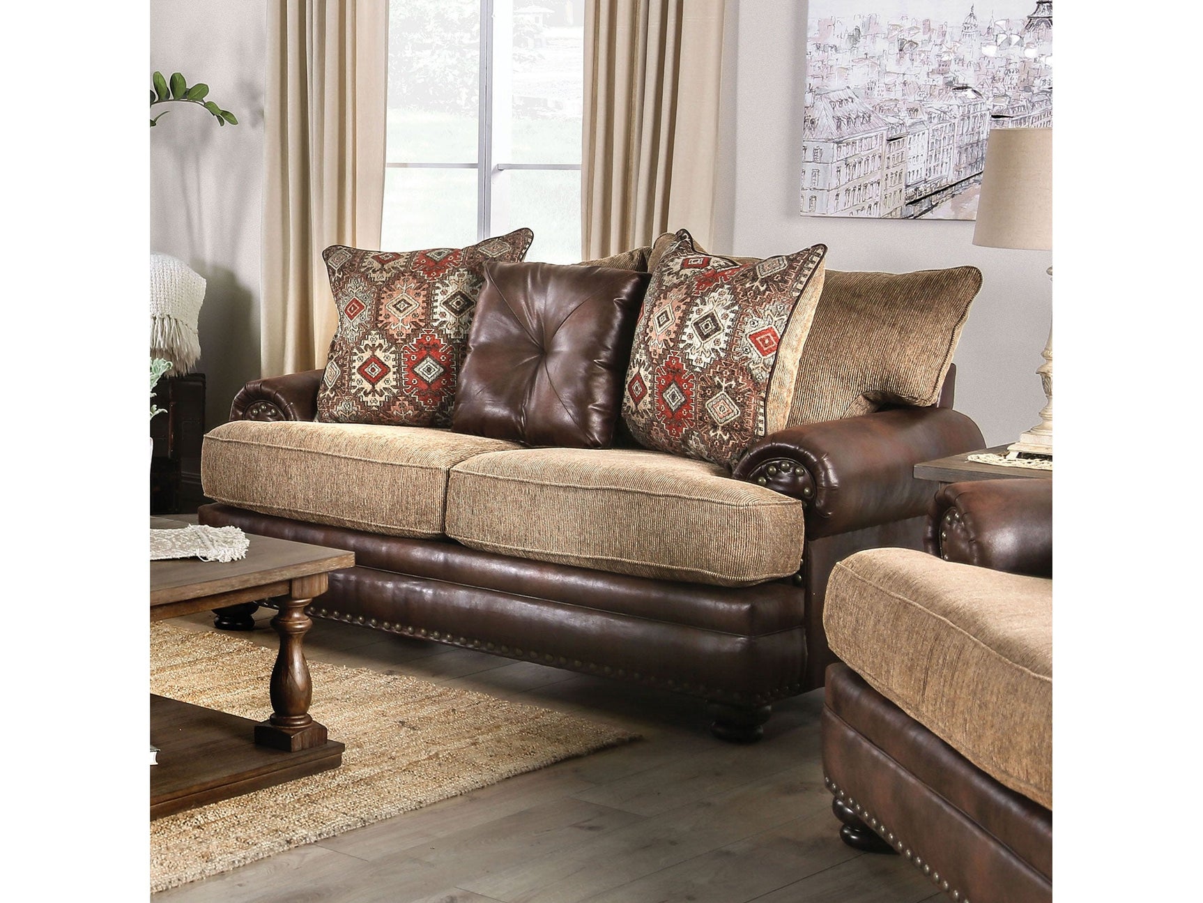 Fletcher Brown/Tan Loveseat - Ornate Home