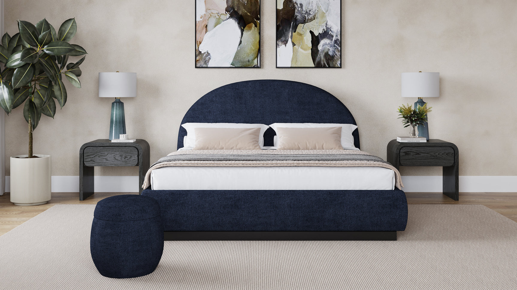 Flex Blue Jeans Chenille Full Upholstered Bed - Ornate Home