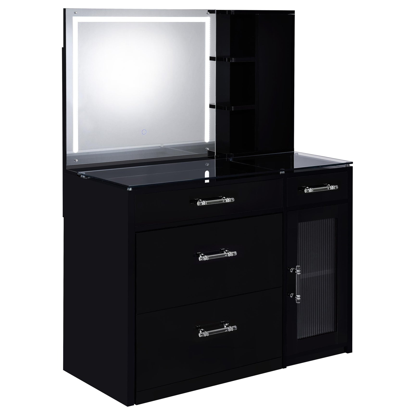 Flora Black High Gloss 2-drawer Vanity Set with LED Mirror - Ornate Home