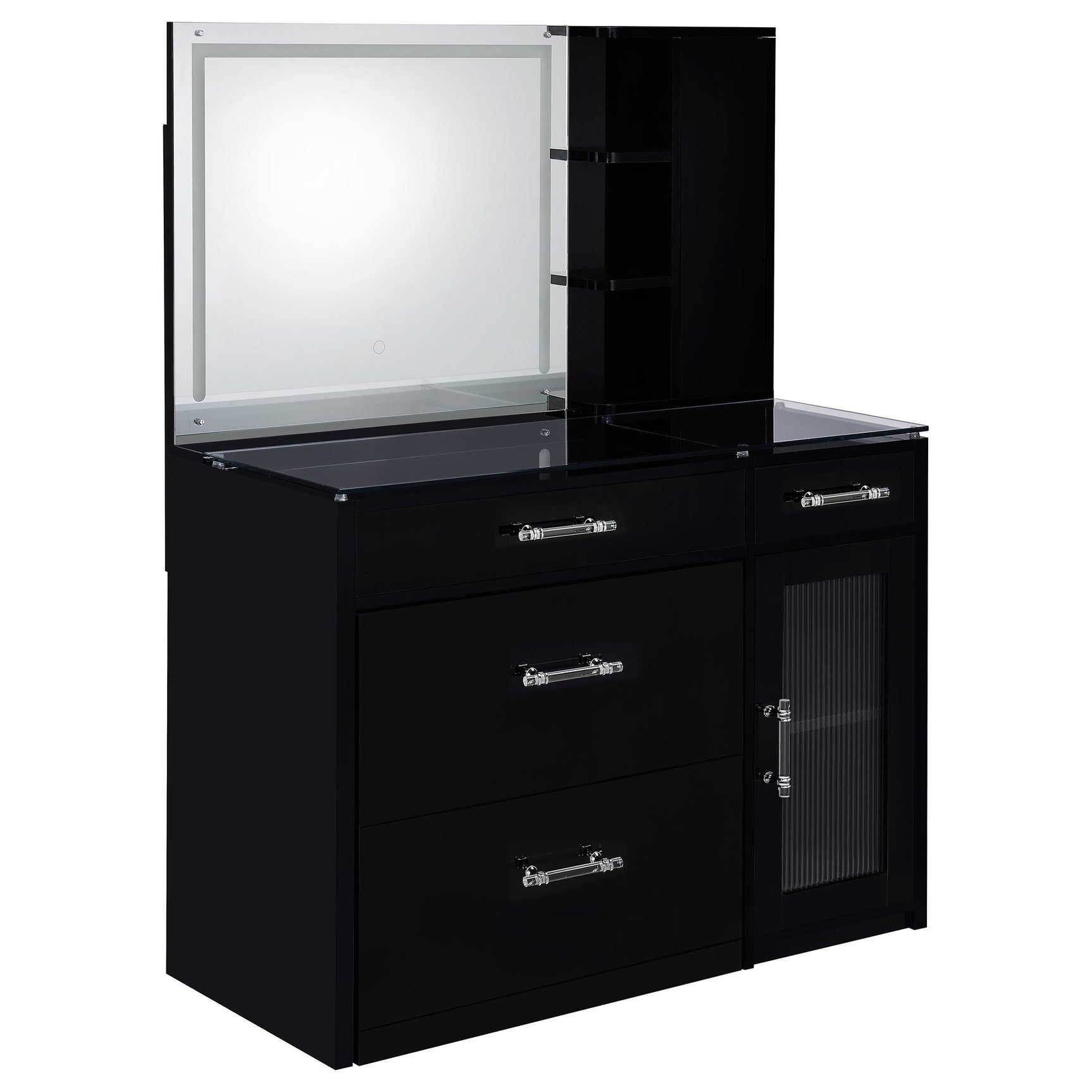 Flora Black High Gloss 2-drawer Vanity Set with LED Mirror - Ornate Home