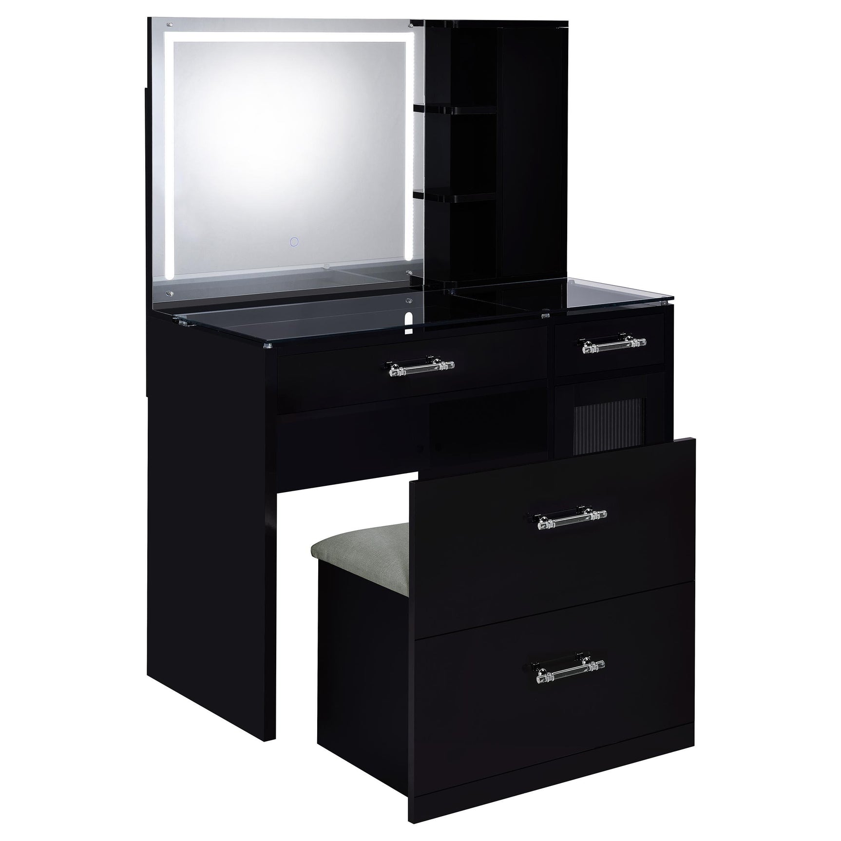 Flora Black High Gloss 2-drawer Vanity Set with LED Mirror - Ornate Home