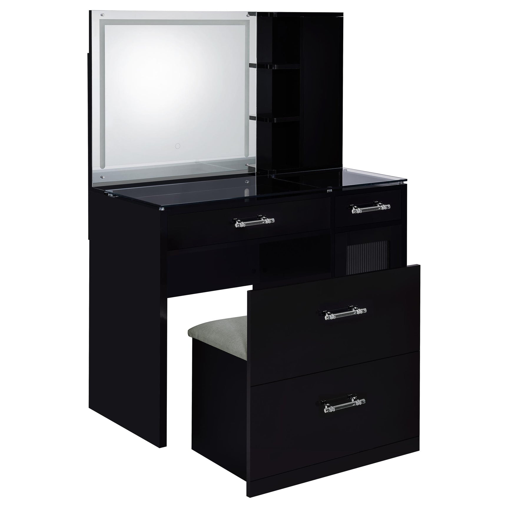 Flora Black High Gloss 2-drawer Vanity Set with LED Mirror - Ornate Home