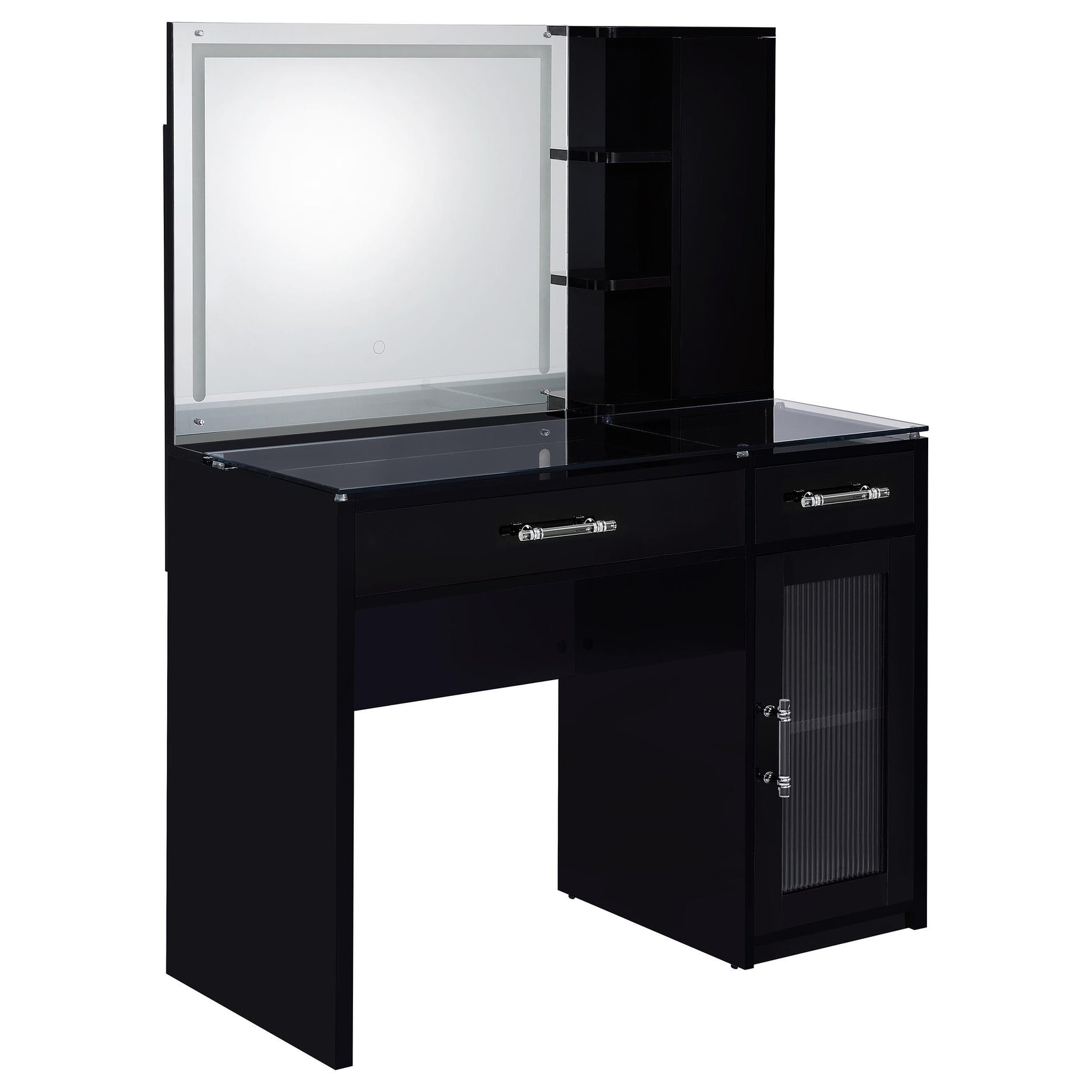 Flora Black High Gloss 2-drawer Vanity Set with LED Mirror - Ornate Home