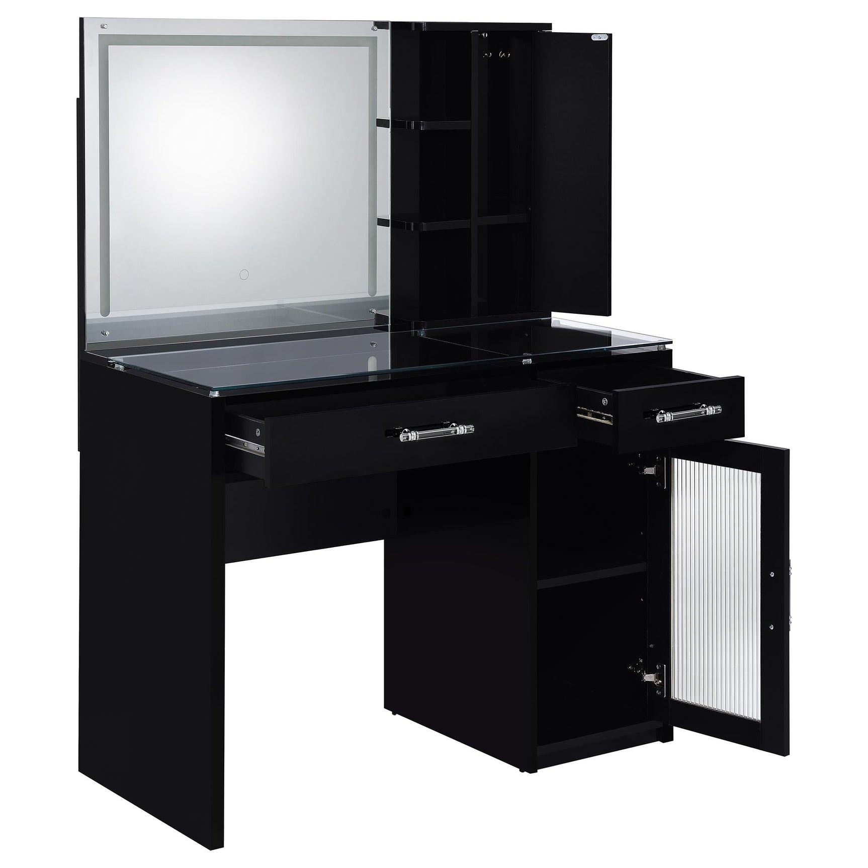 Flora Black High Gloss 2-drawer Vanity Set with LED Mirror - Ornate Home