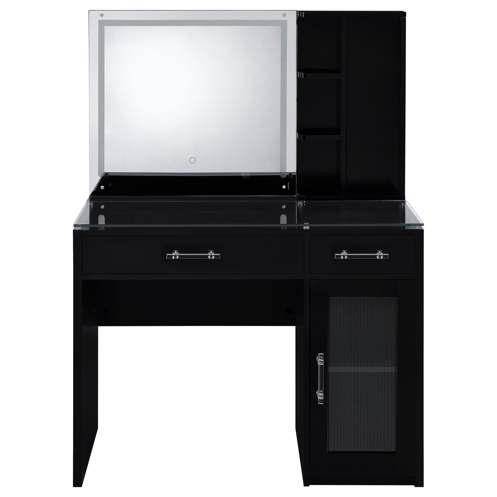 Flora Black High Gloss 2-drawer Vanity Set with LED Mirror - Ornate Home