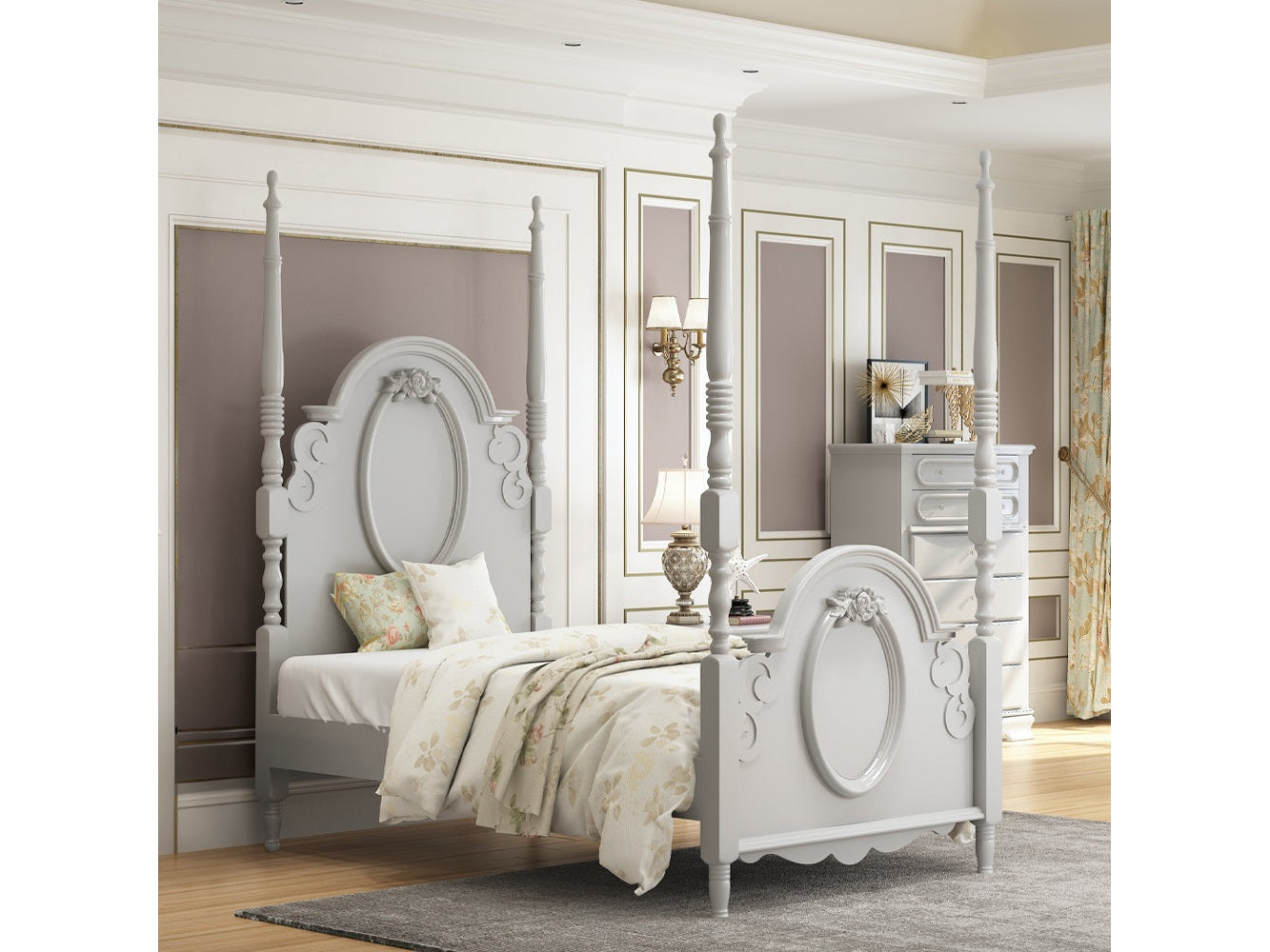 Flora Gray Full Bed W/Poster - Ornate Home