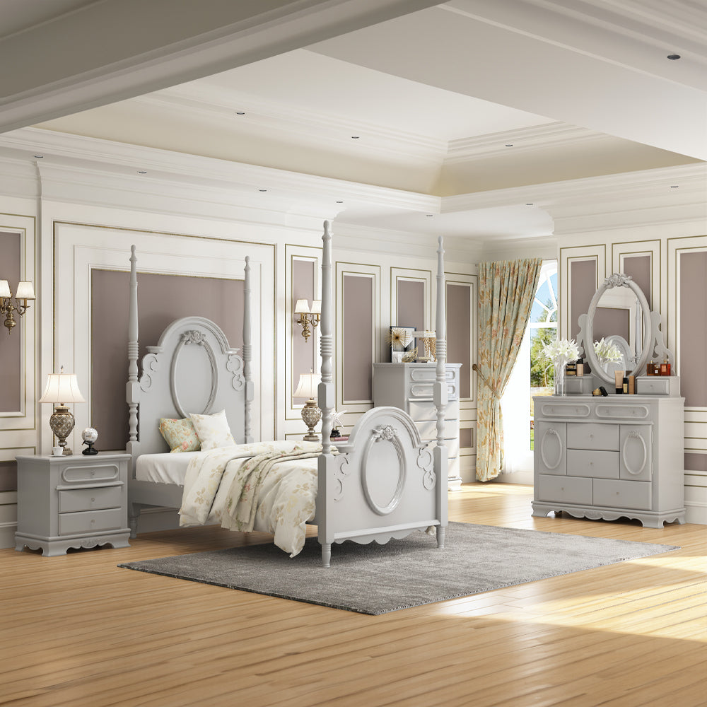 Flora Gray Nightstand - Ornate Home