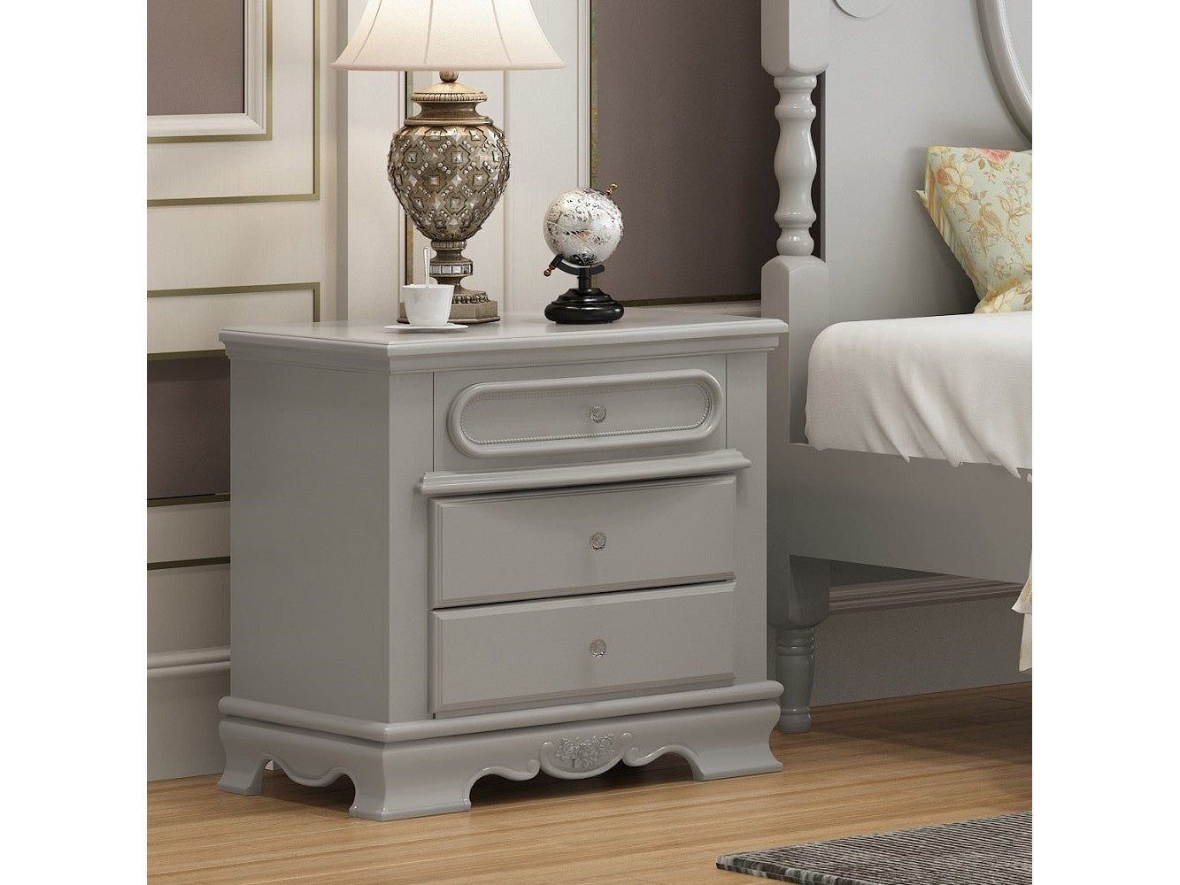Flora Gray Nightstand - Ornate Home
