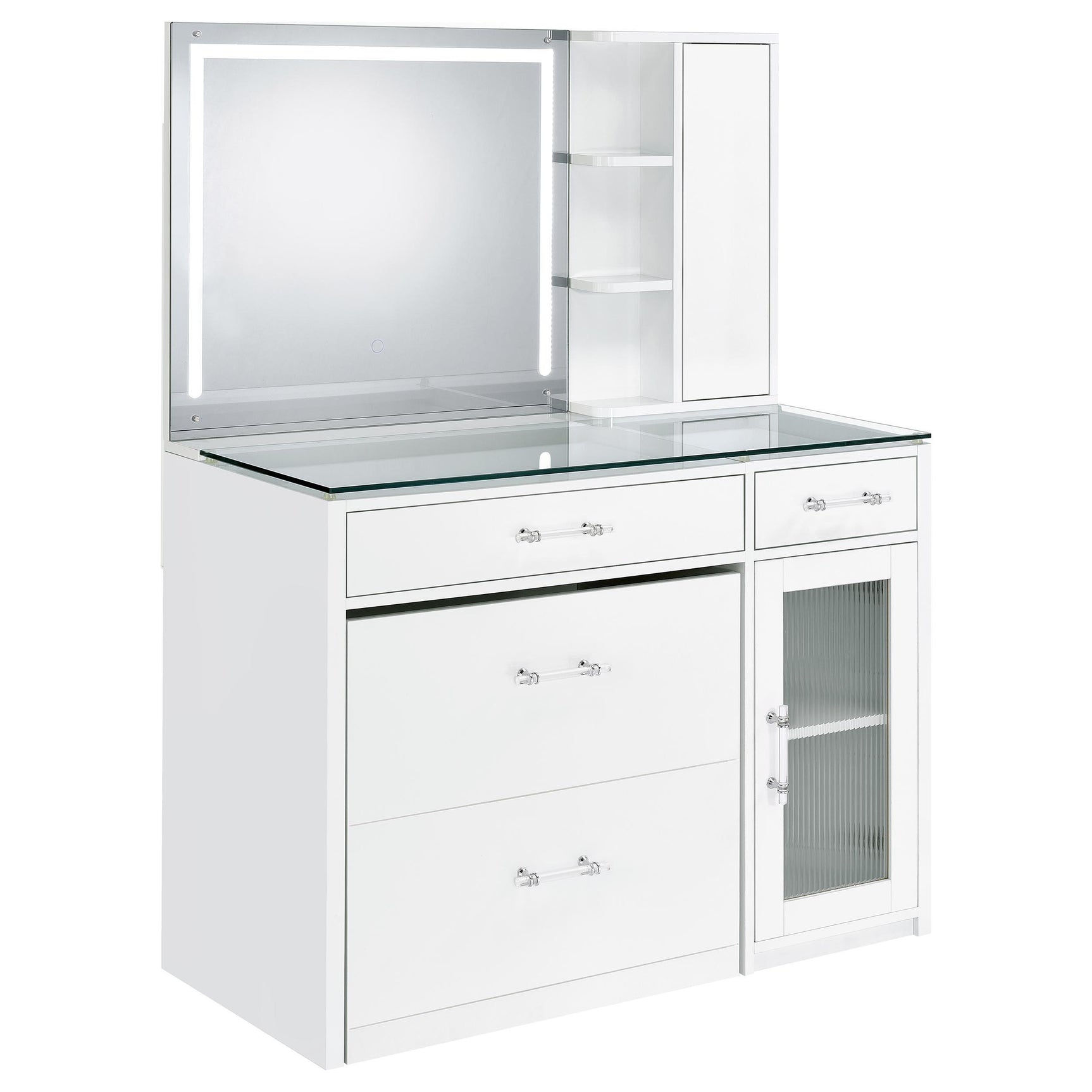 Flora White High Gloss 2-drawer Vanity Set with LED Mirror - Ornate Home