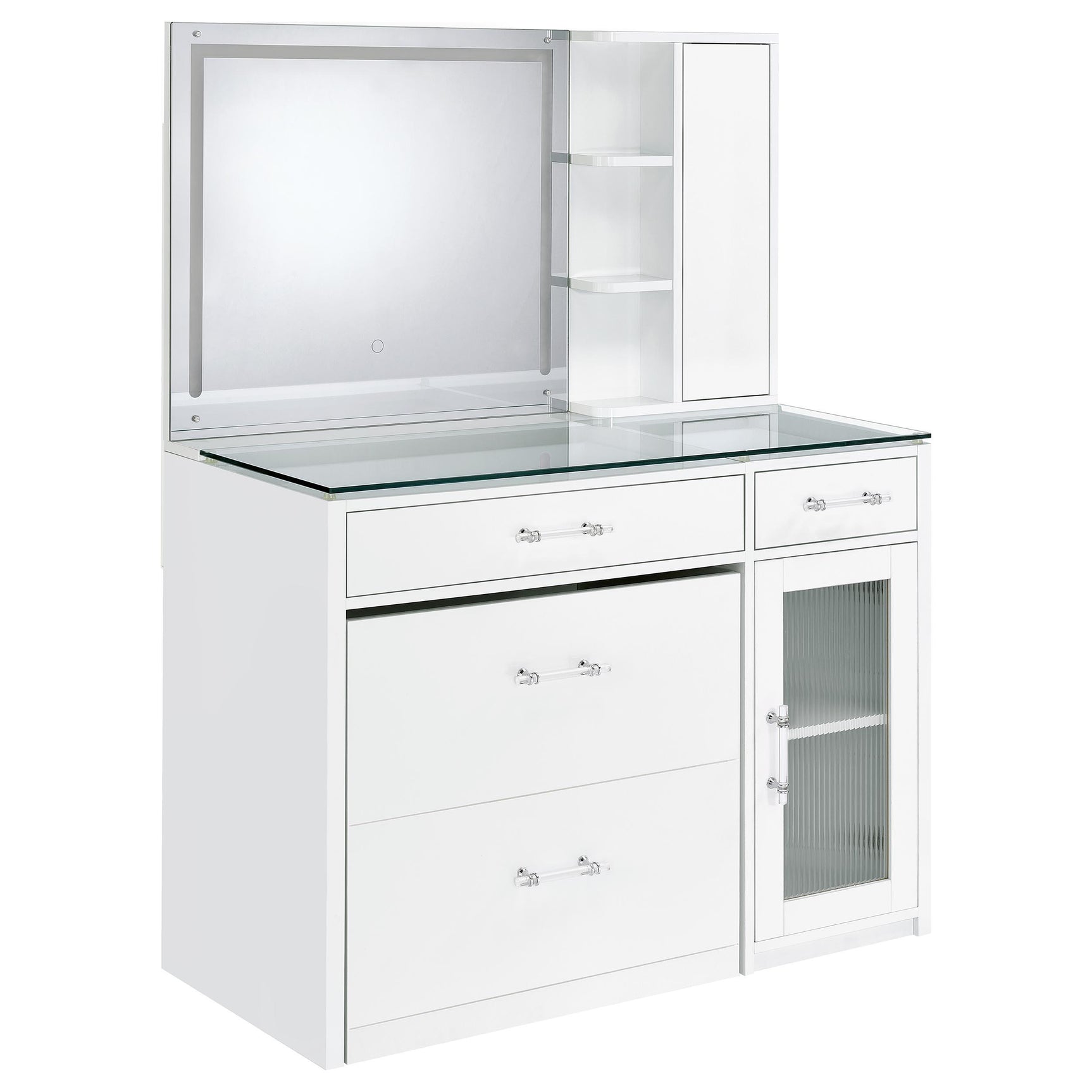 Flora White High Gloss 2-drawer Vanity Set with LED Mirror - Ornate Home