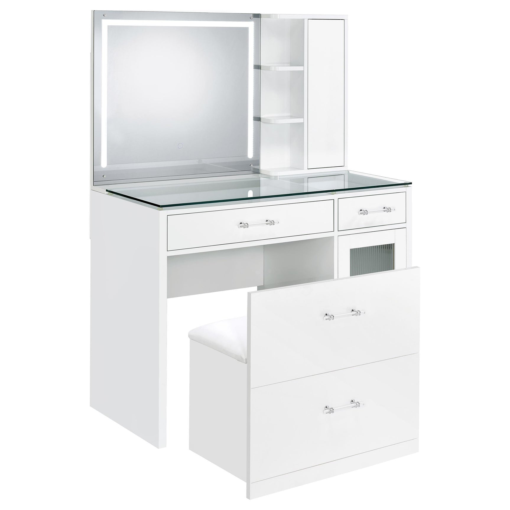 Flora White High Gloss 2-drawer Vanity Set with LED Mirror - Ornate Home