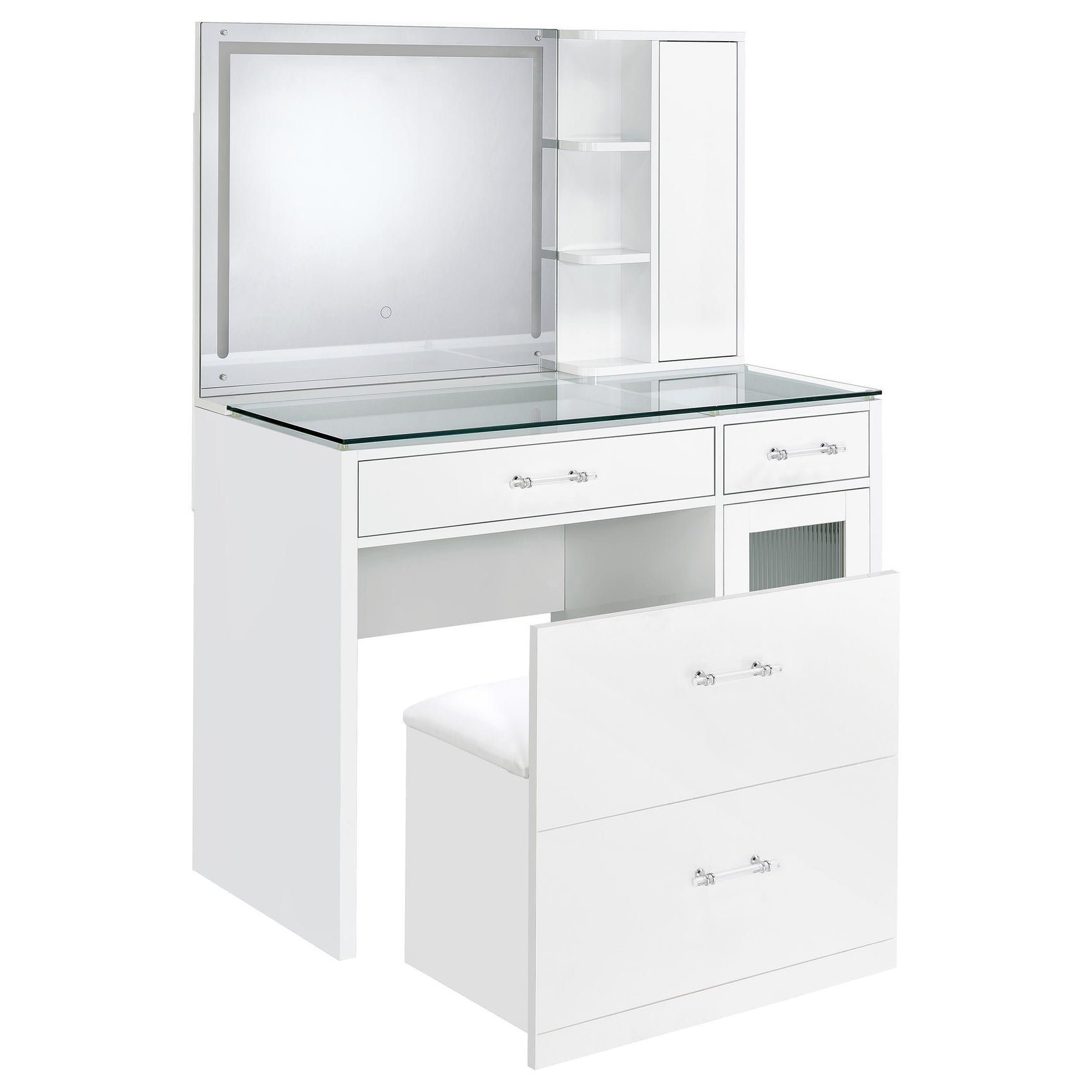 Flora White High Gloss 2-drawer Vanity Set with LED Mirror - Ornate Home