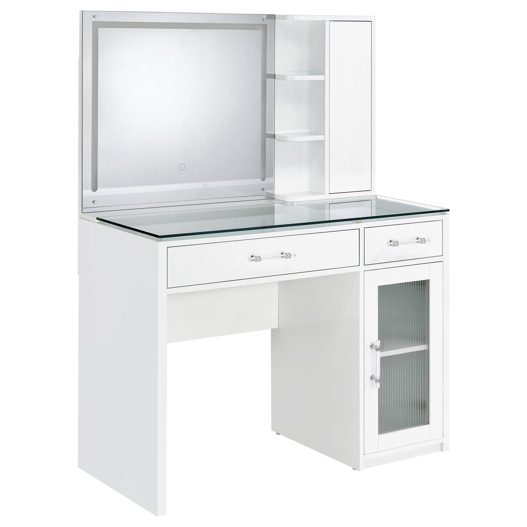 Flora White High Gloss 2-drawer Vanity Set with LED Mirror - Ornate Home