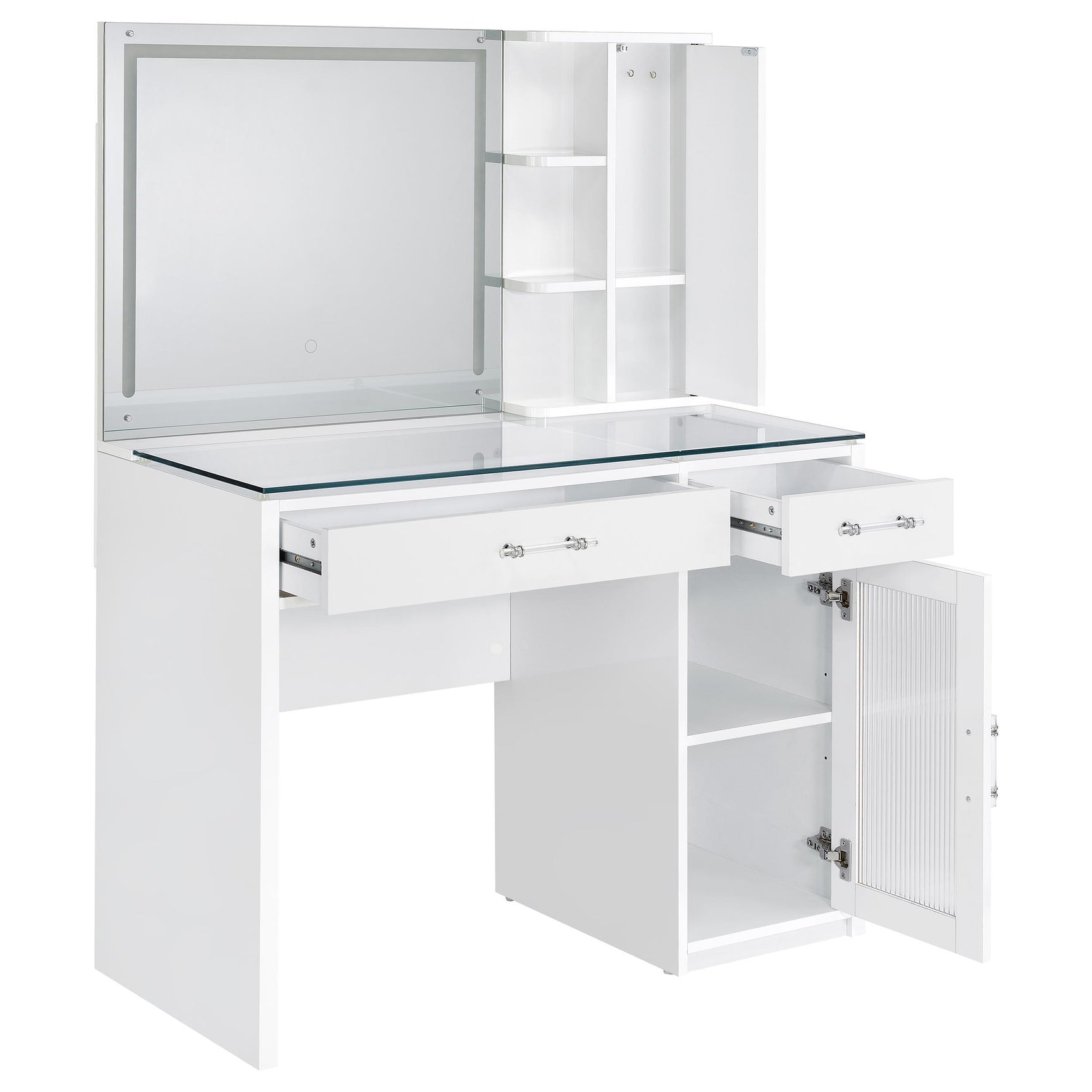 Flora White High Gloss 2-drawer Vanity Set with LED Mirror - Ornate Home