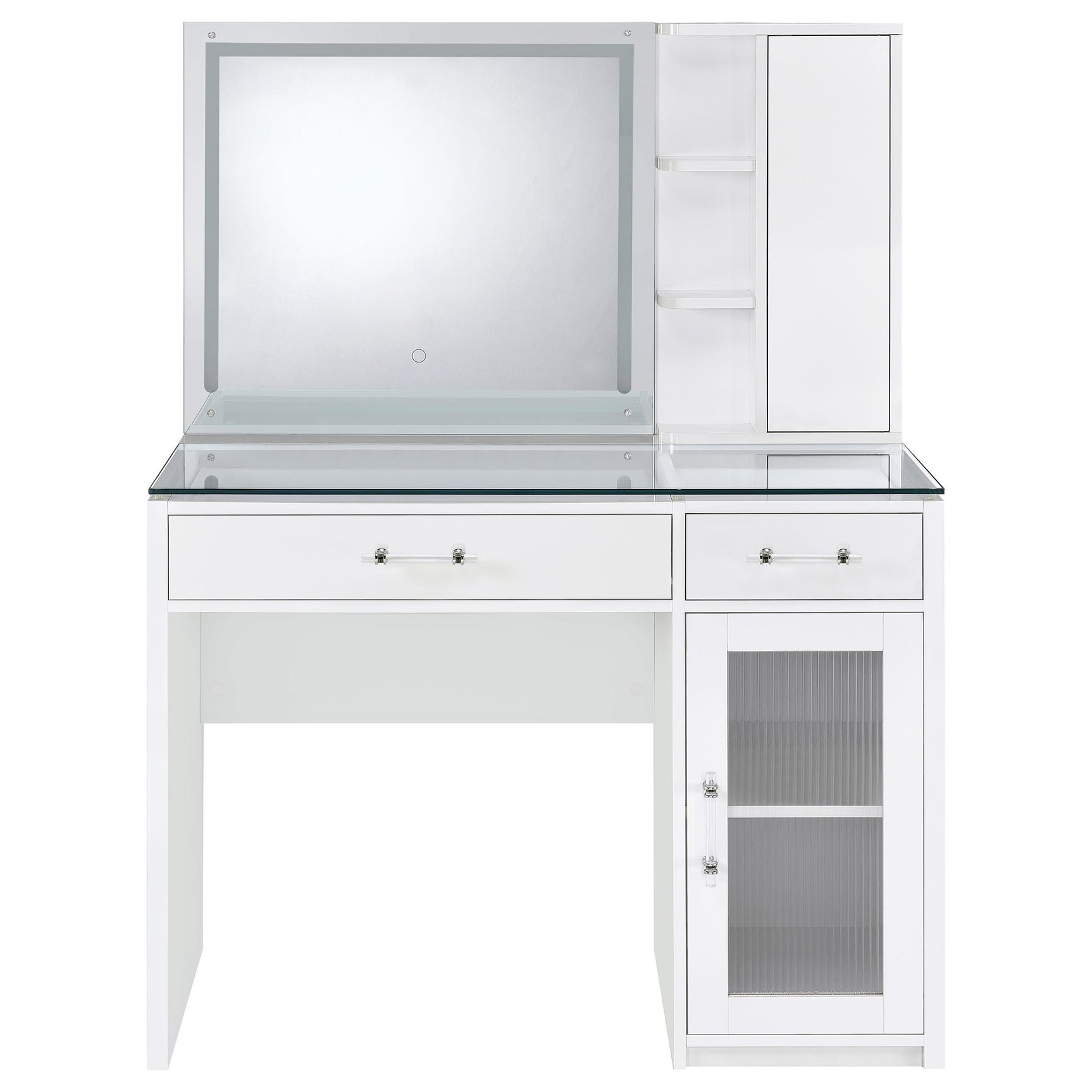 Flora White High Gloss 2-drawer Vanity Set with LED Mirror - Ornate Home
