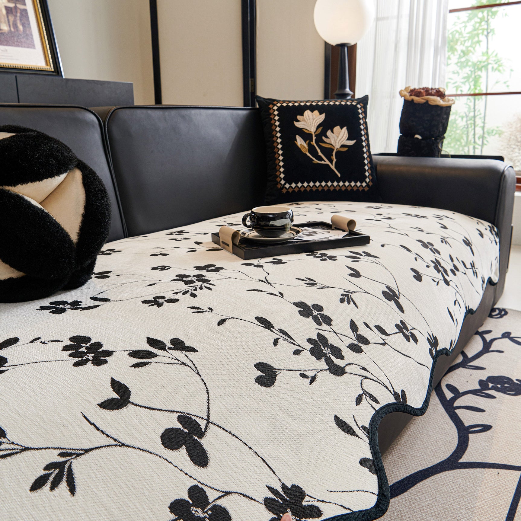 Floral Chenille Couch Cover, Non-Slip Sofa Slipcover Protector for Furniture - Ornate Home