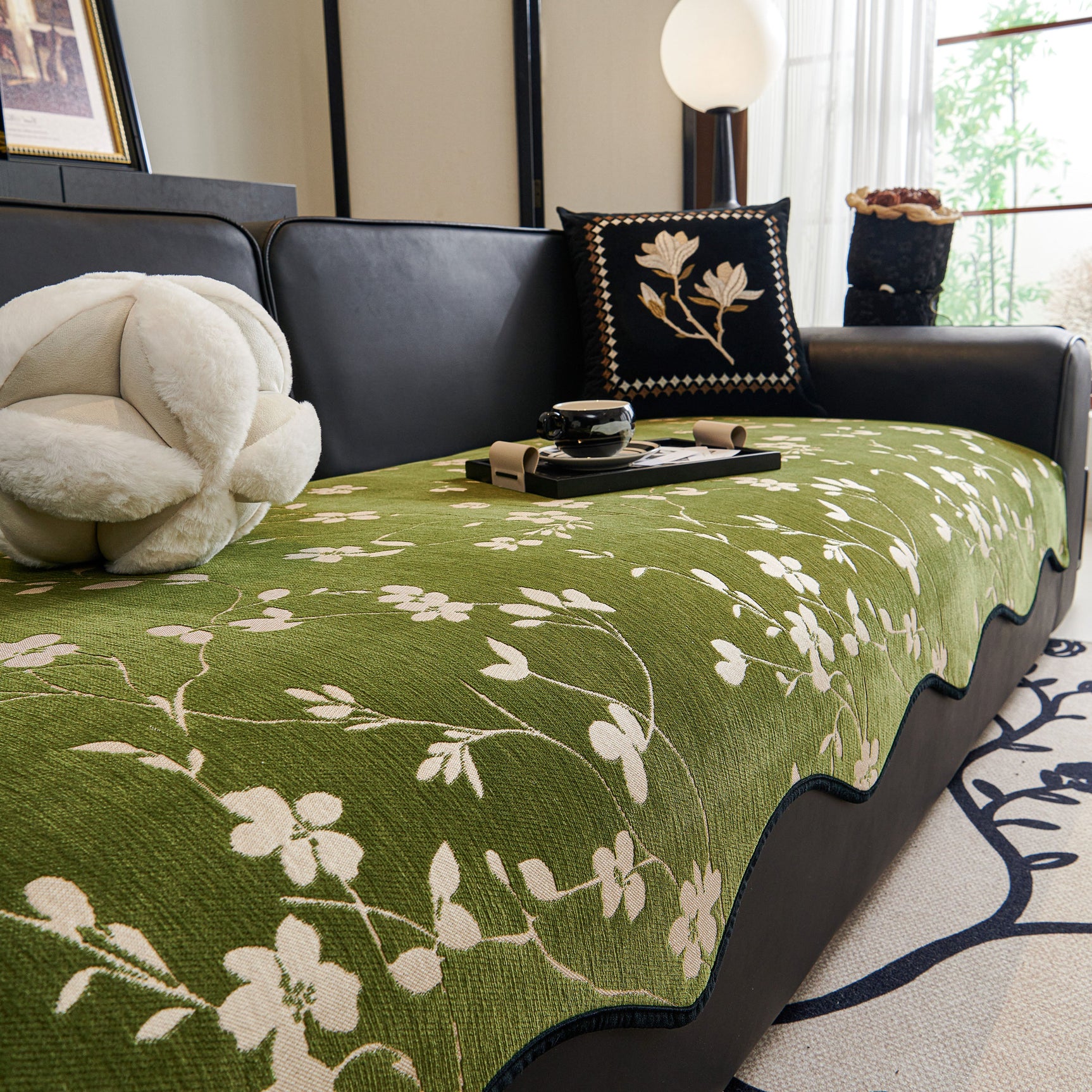 Floral Chenille Couch Cover, Non-Slip Sofa Slipcover Protector for Furniture - Ornate Home