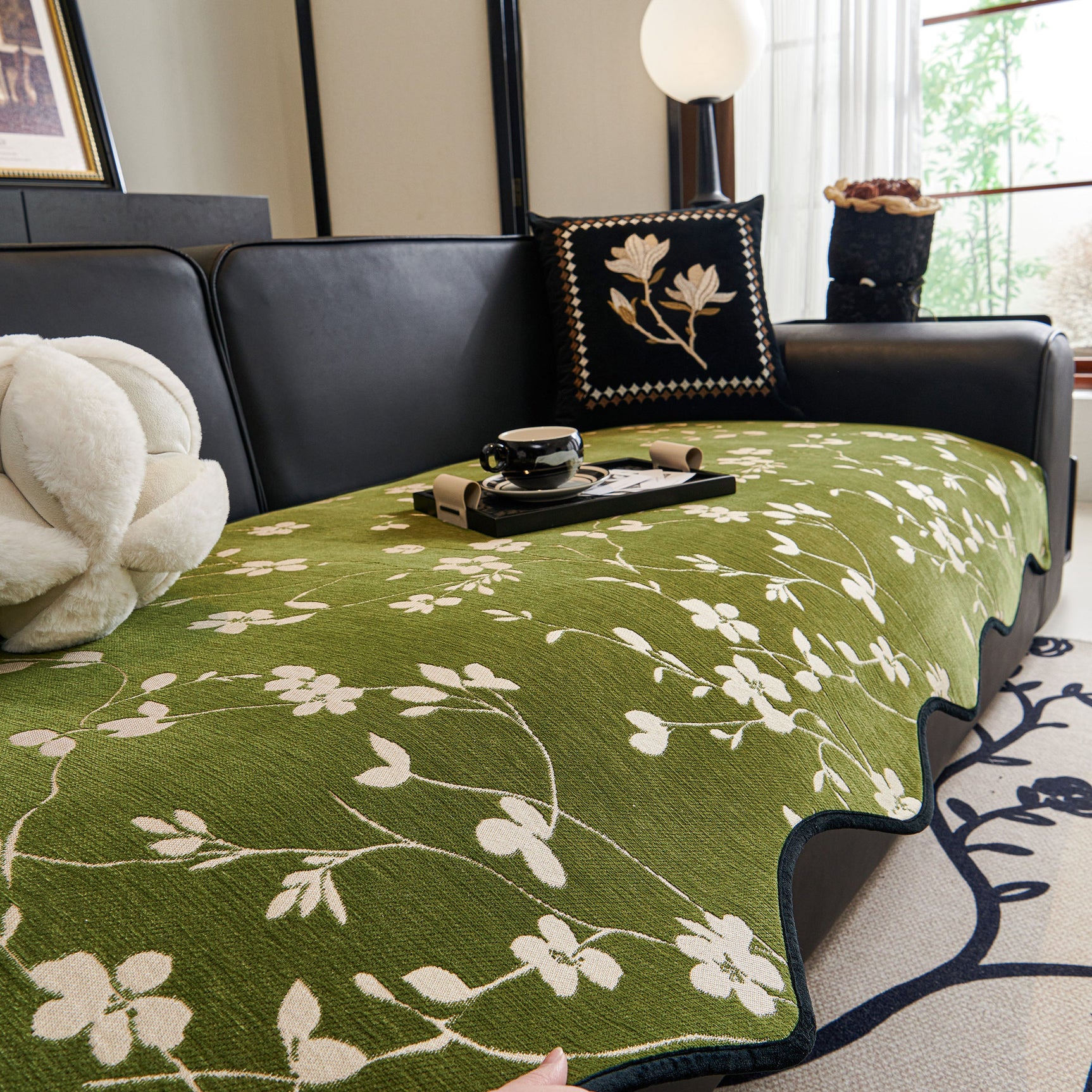 Floral Chenille Couch Cover, Non-Slip Sofa Slipcover Protector for Furniture - Ornate Home