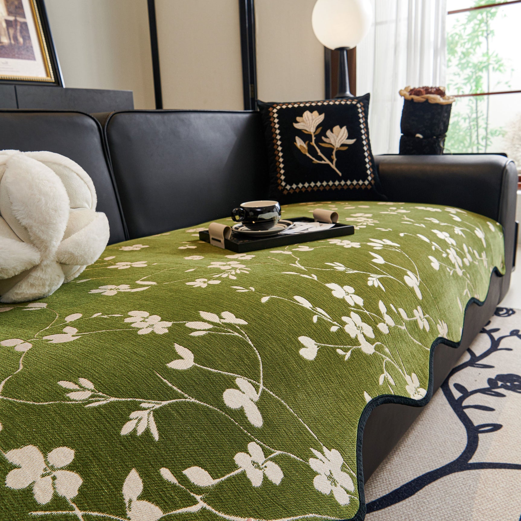 Floral Chenille Couch Cover, Non-Slip Sofa Slipcover Protector for Furniture - Ornate Home