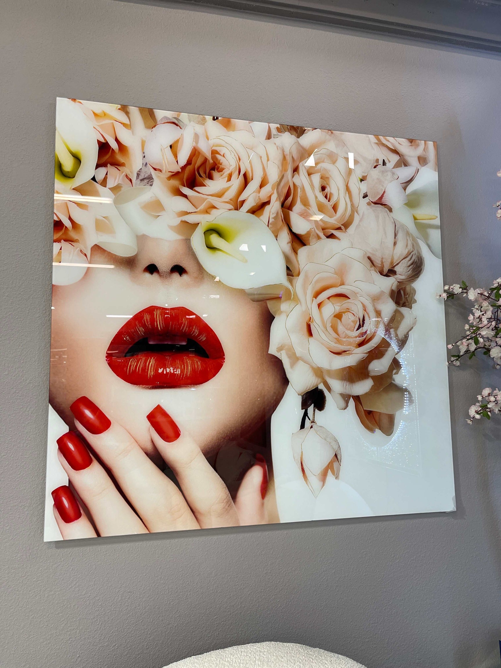 Floral Faces Tempered Glass w / Foil Wall Art - Ornate Home