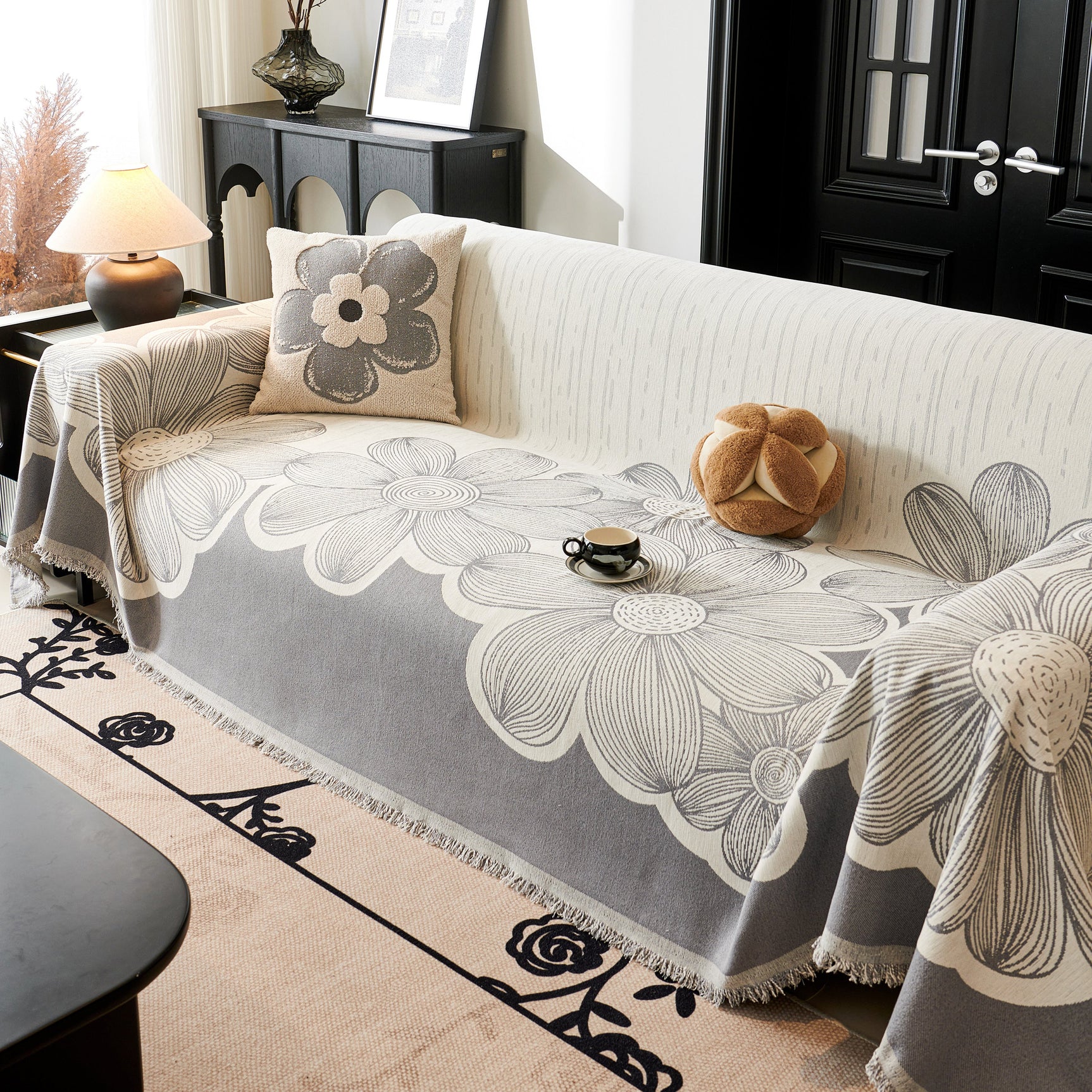 Floral Sofa Slipcovers Reversible Sofa Throw Covers with Tassels Pretty Furniture Covers for Sofas - Ornate Home