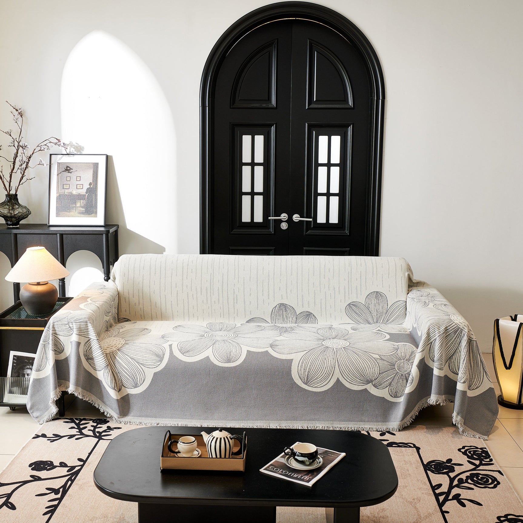 Floral Sofa Slipcovers Reversible Sofa Throw Covers with Tassels Pretty Furniture Covers for Sofas - Ornate Home
