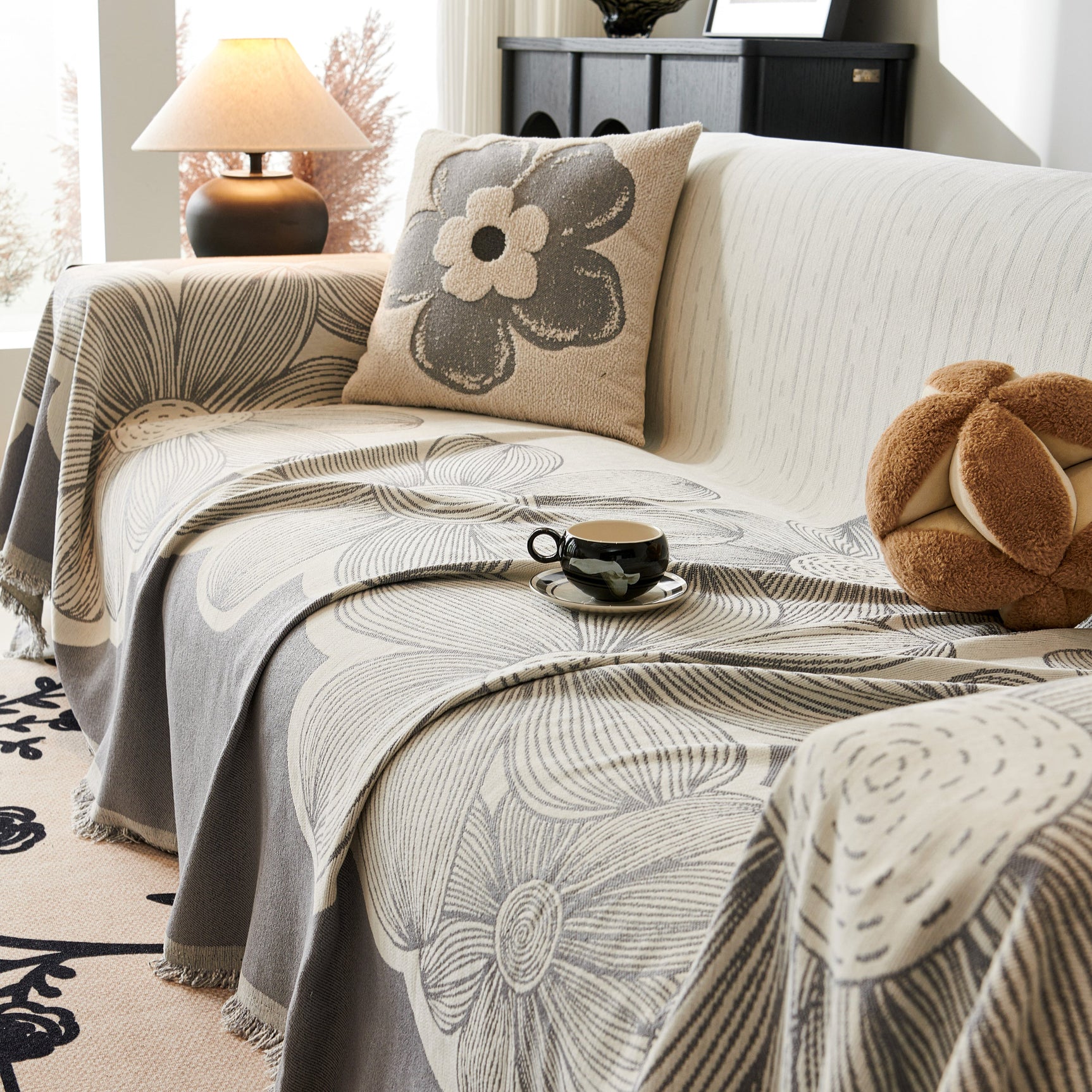 Floral Sofa Slipcovers Reversible Sofa Throw Covers with Tassels Pretty Furniture Covers for Sofas - Ornate Home