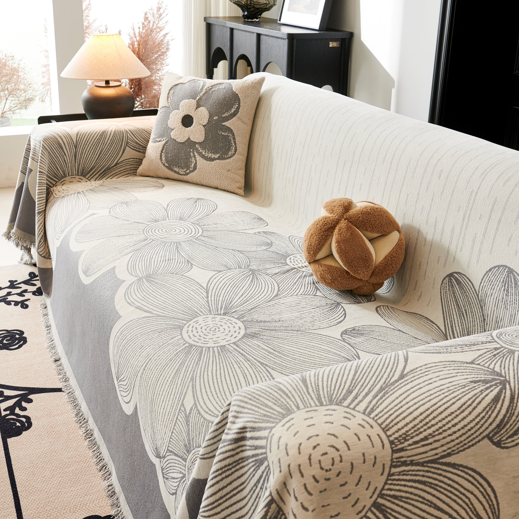 Floral Sofa Slipcovers Reversible Sofa Throw Covers with Tassels Pretty Furniture Covers for Sofas - Ornate Home