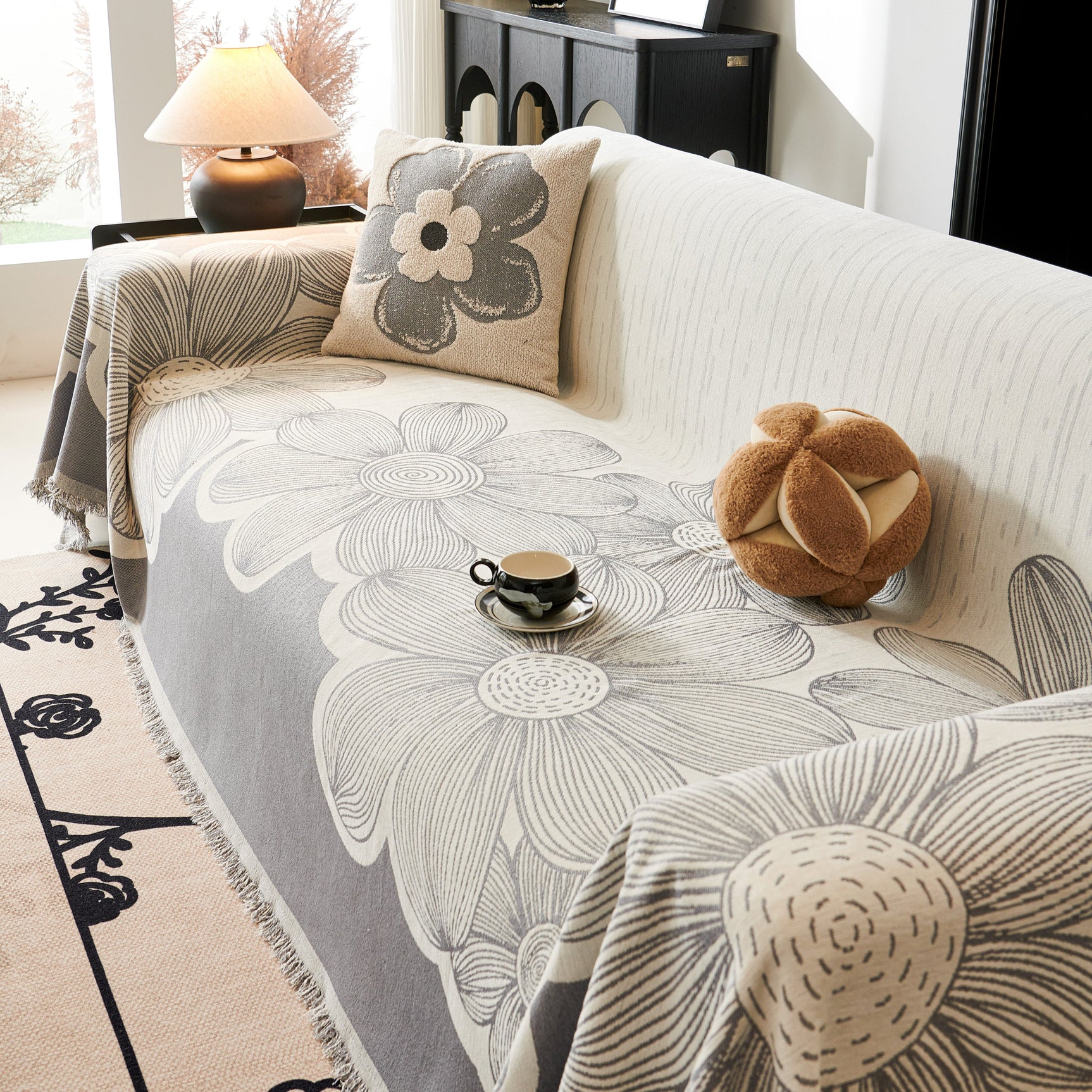 Floral Sofa Slipcovers Reversible Sofa Throw Covers with Tassels Pretty Furniture Covers for Sofas - Ornate Home