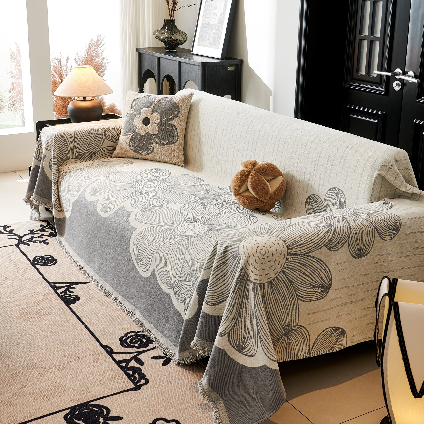 Floral Sofa Slipcovers Reversible Sofa Throw Covers with Tassels Pretty Furniture Covers for Sofas - Ornate Home
