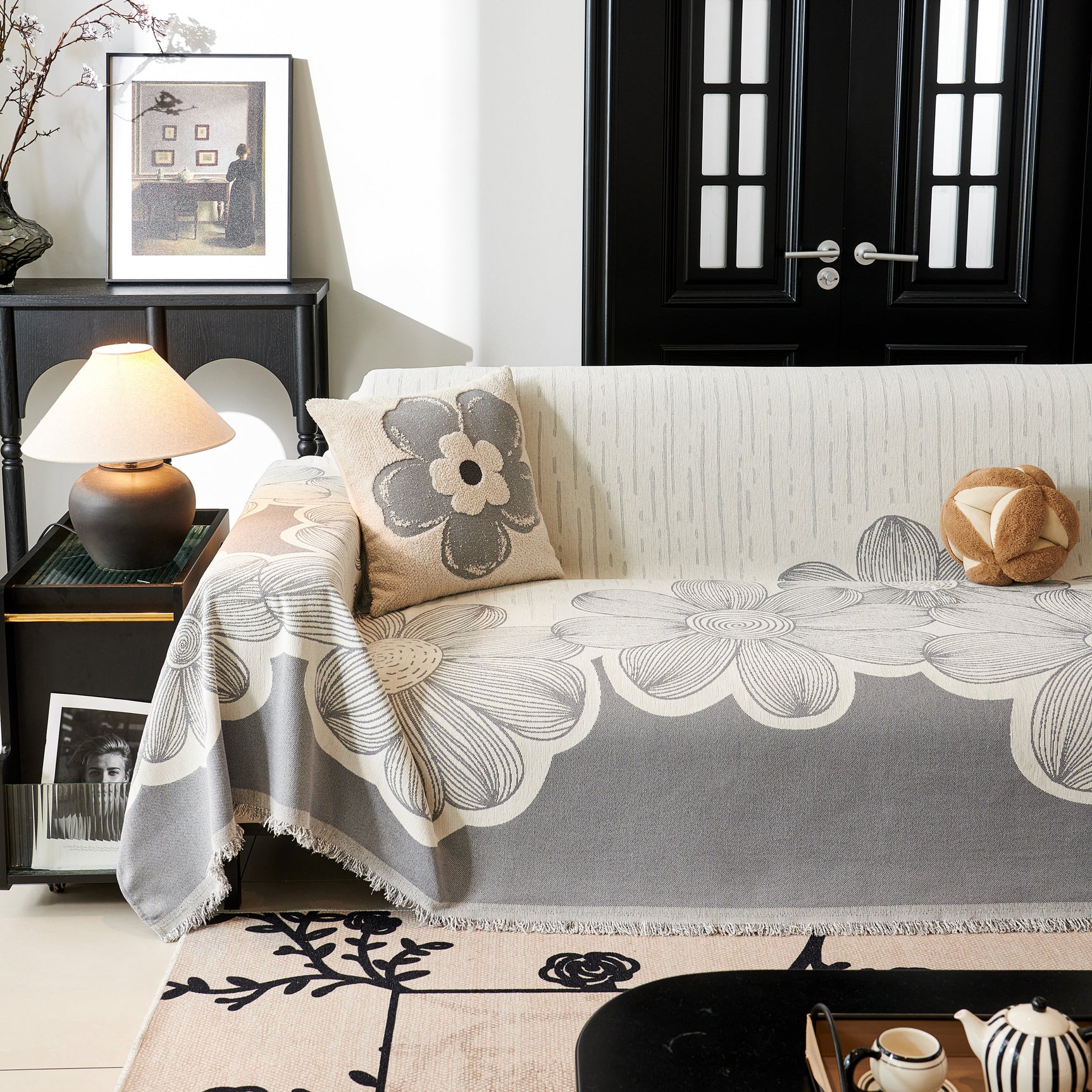 Floral Sofa Slipcovers Reversible Sofa Throw Covers with Tassels Pretty Furniture Covers for Sofas - Ornate Home