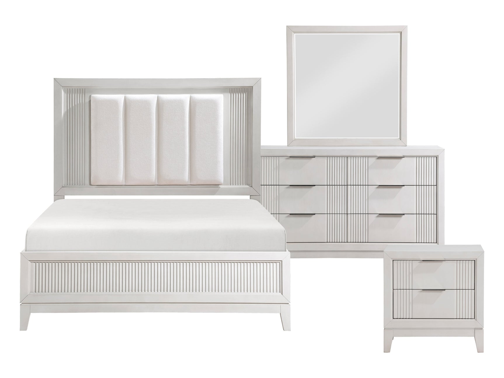 Florence Antique White/Ivory 4-Piece Queen Bedroom Set - Ornate Home