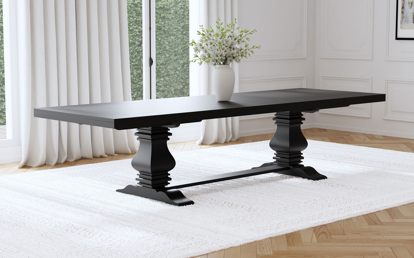 Florence Distressed Black Rectangular Dining Room Table w/ 16" Leaf - Ornate Home