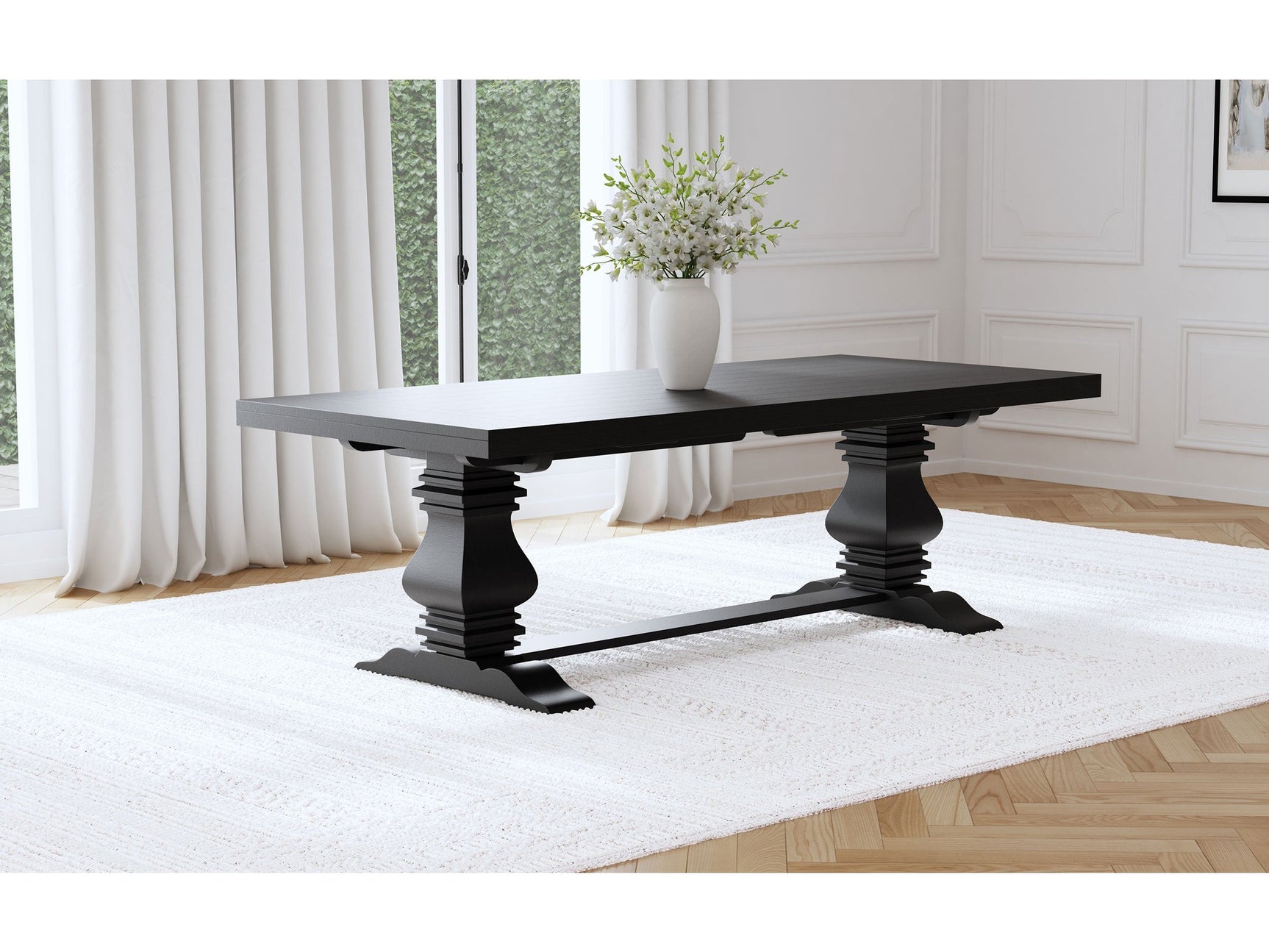 Florence Distressed Black Rectangular Dining Room Table w/ 16" Leaf - Ornate Home